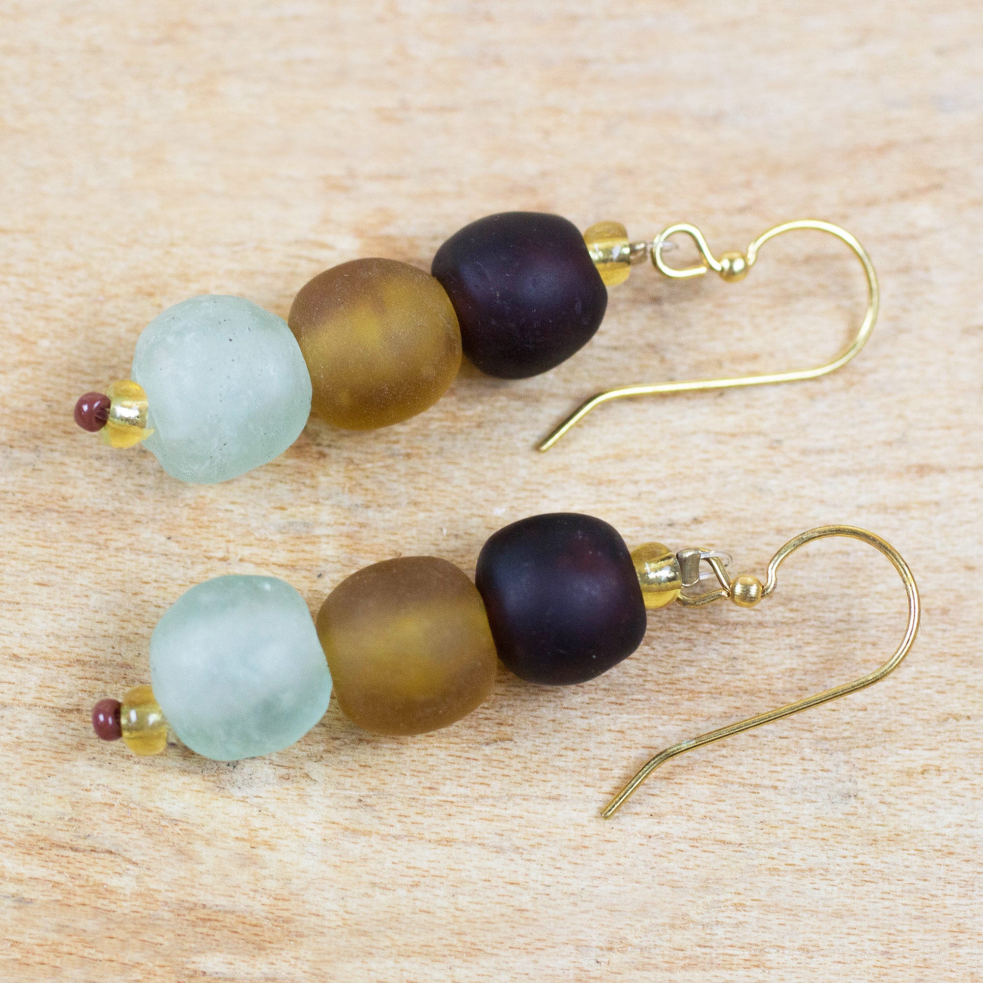 Premium Recycled Glass & Plastic Beaded Earrings - Eco-Chic Style from Ghana