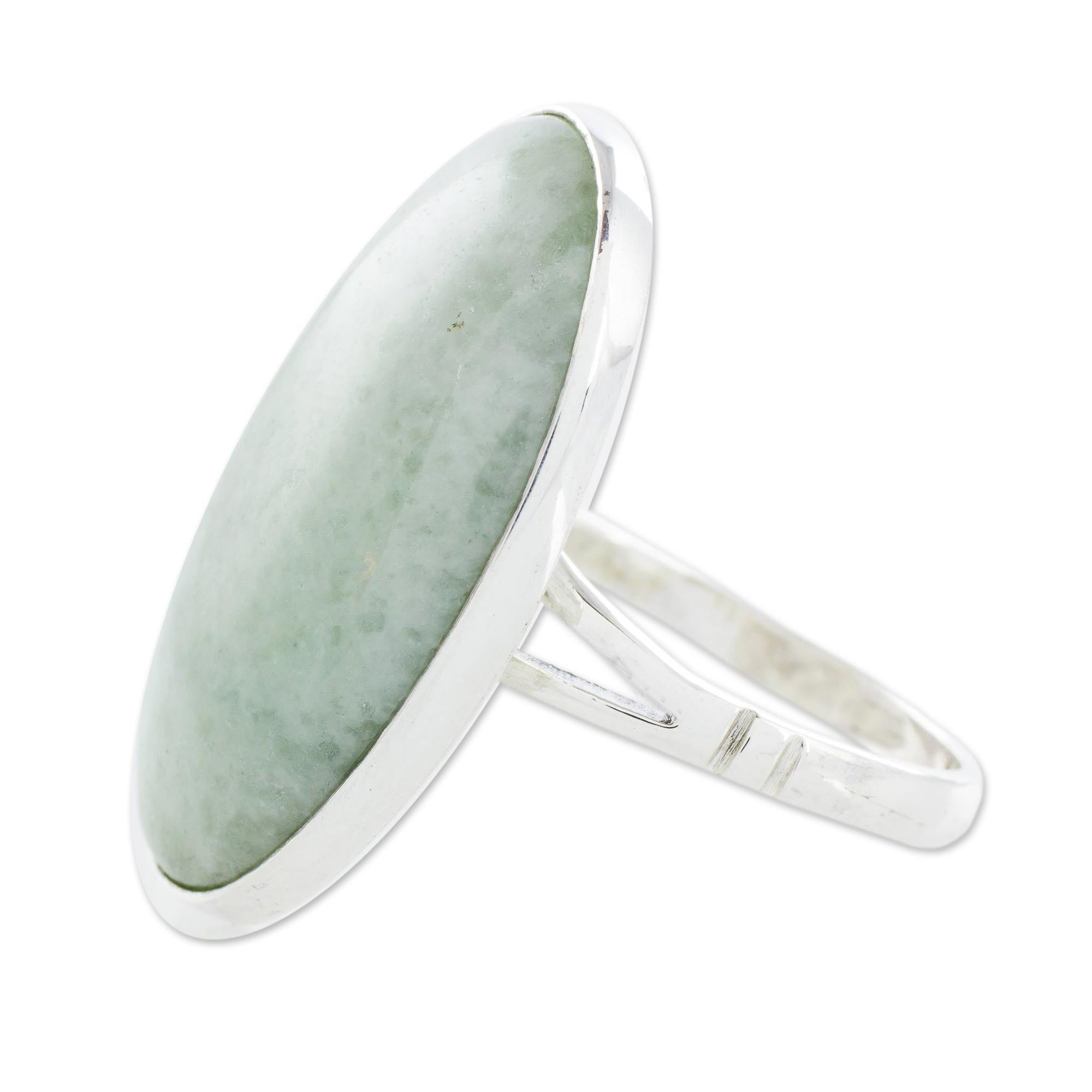 Premium Minimalist Jade and Silver Ring – Handcrafted Elegance in Pale Green