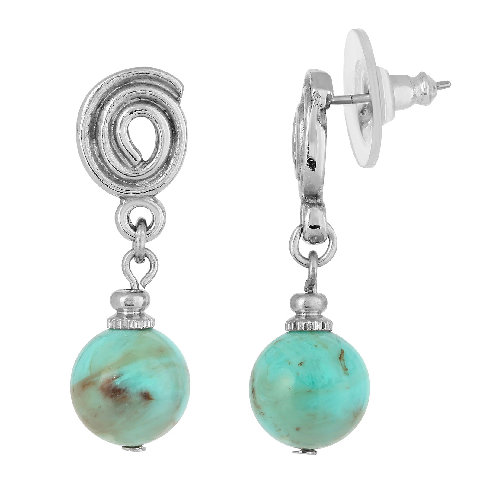 Premium 1928 Jewelry® Silver-Tone Imitation Turquoise Bead Drop Earrings - Vintage Elegance