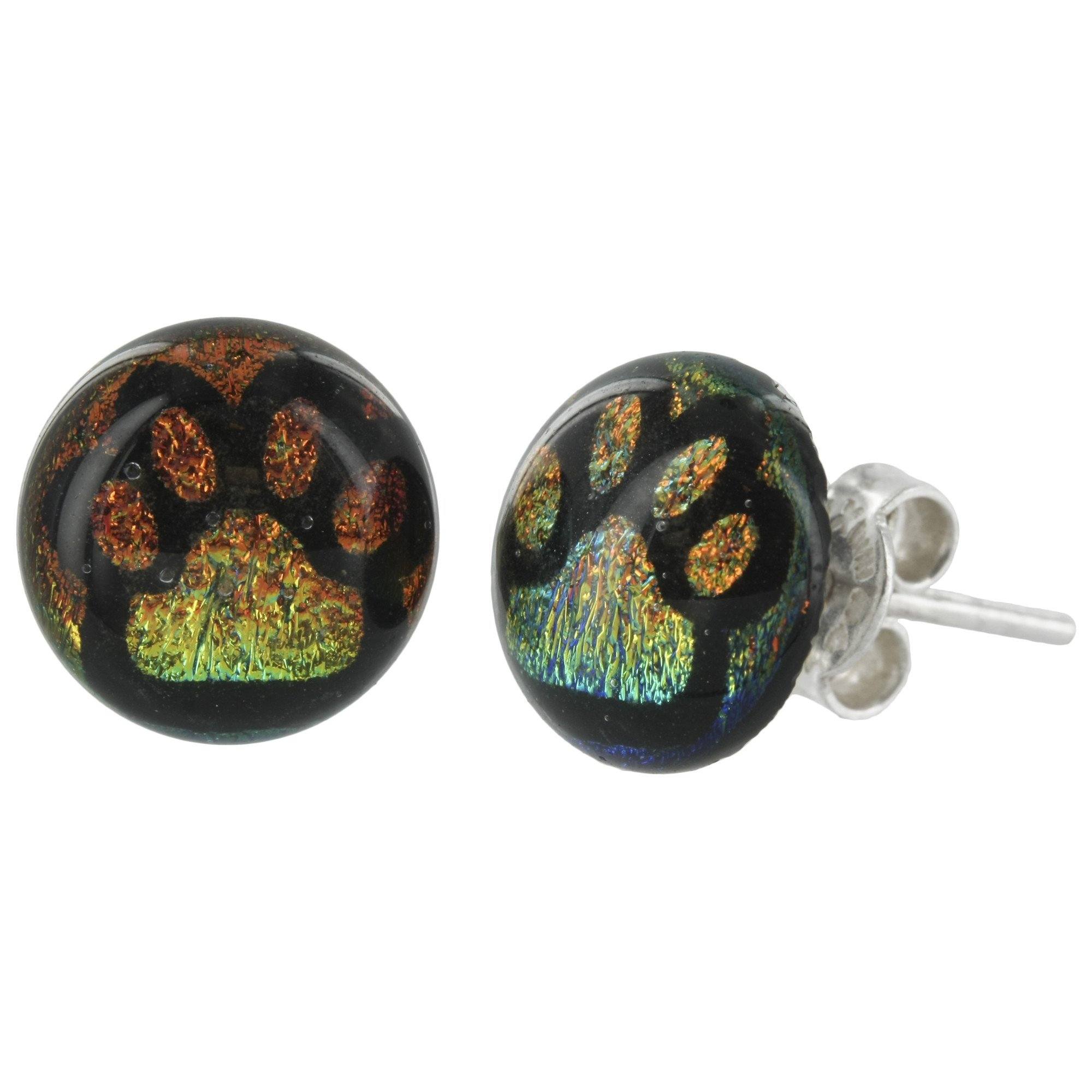 Premium Paw Print Dichroic Glass Earrings - Handmade Artisan Jewelry