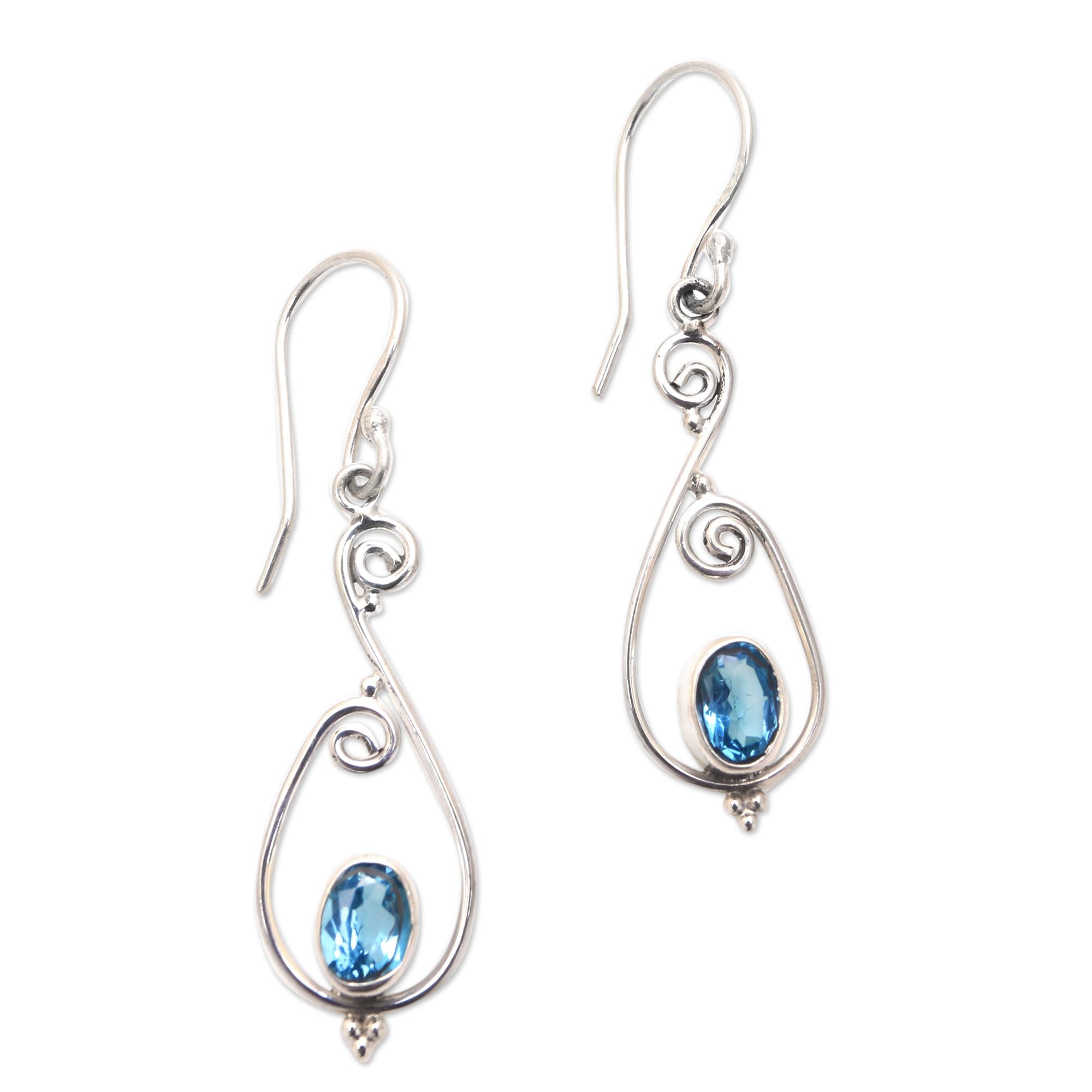 Premium Blue Topaz Dangle Earrings – Handcrafted Sterling Silver Elegance from Bali