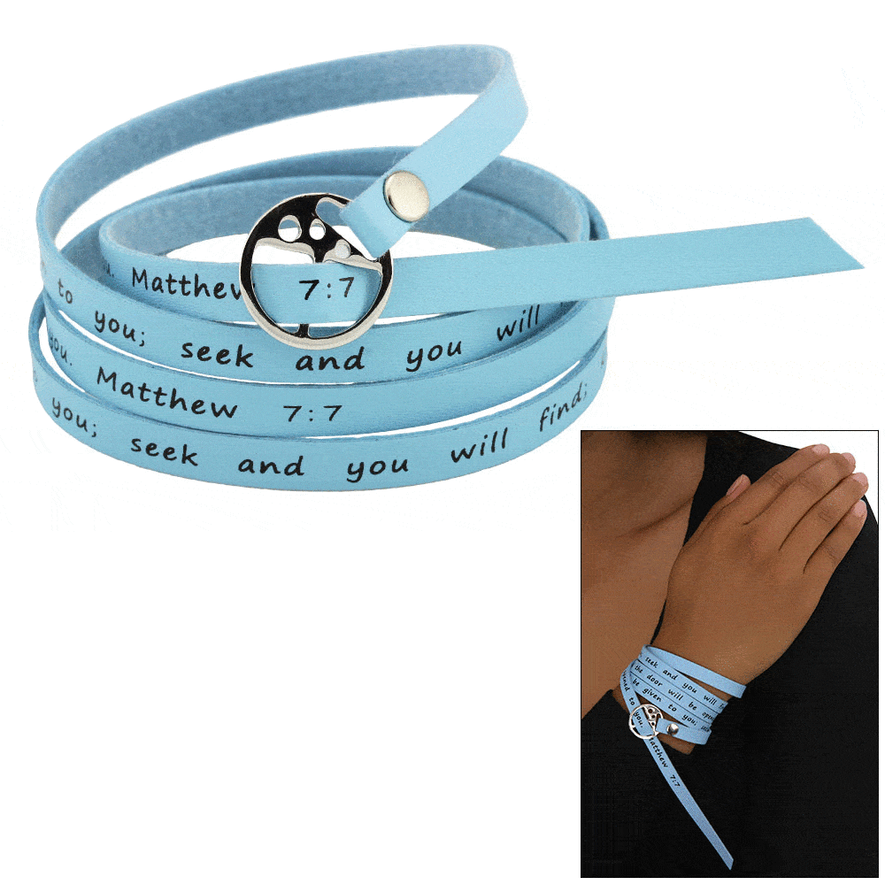 Premium Matthew 7:7 Scripture Wrap Bracelet - Faux Leather Style