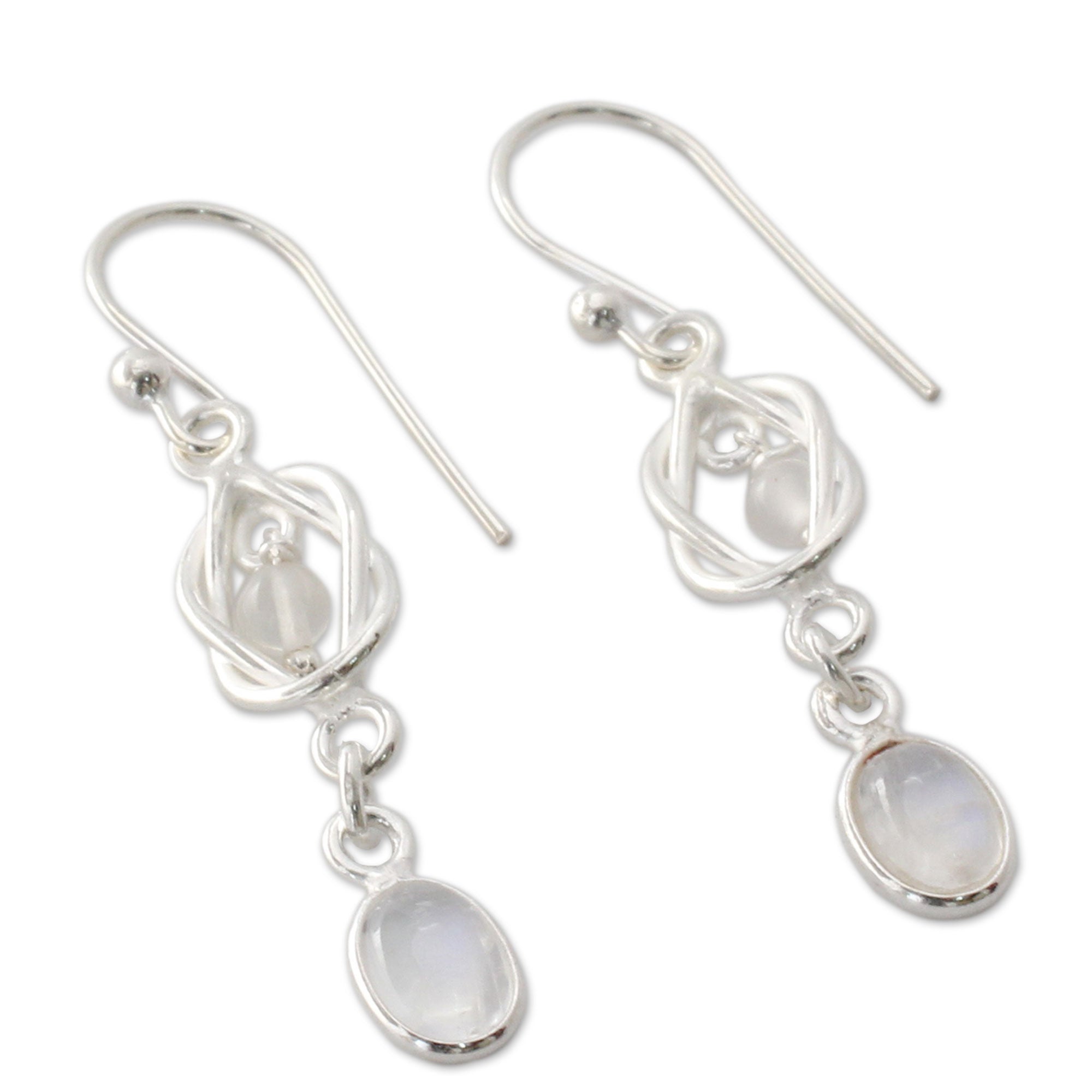 Premium Moonlight Knot Artisan Earrings with Rainbow Moonstone & Sterling Silver