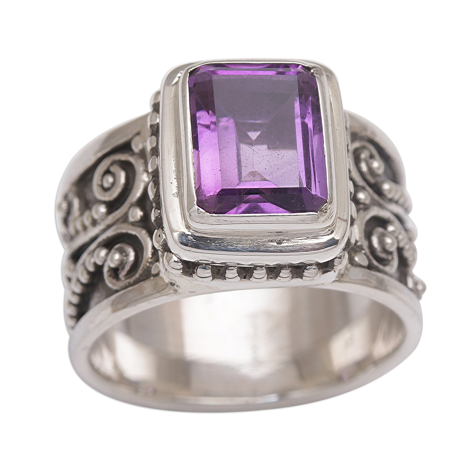 Premium Handcrafted 925 Sterling Silver Amethyst Cocktail Ring - Balinese Artisan Design