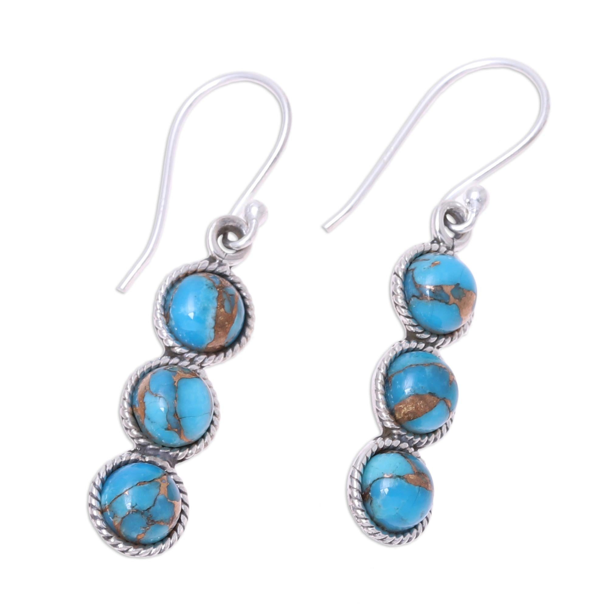 Premium Dancing Circles Earrings: Sterling Silver & Turquoise Elegance