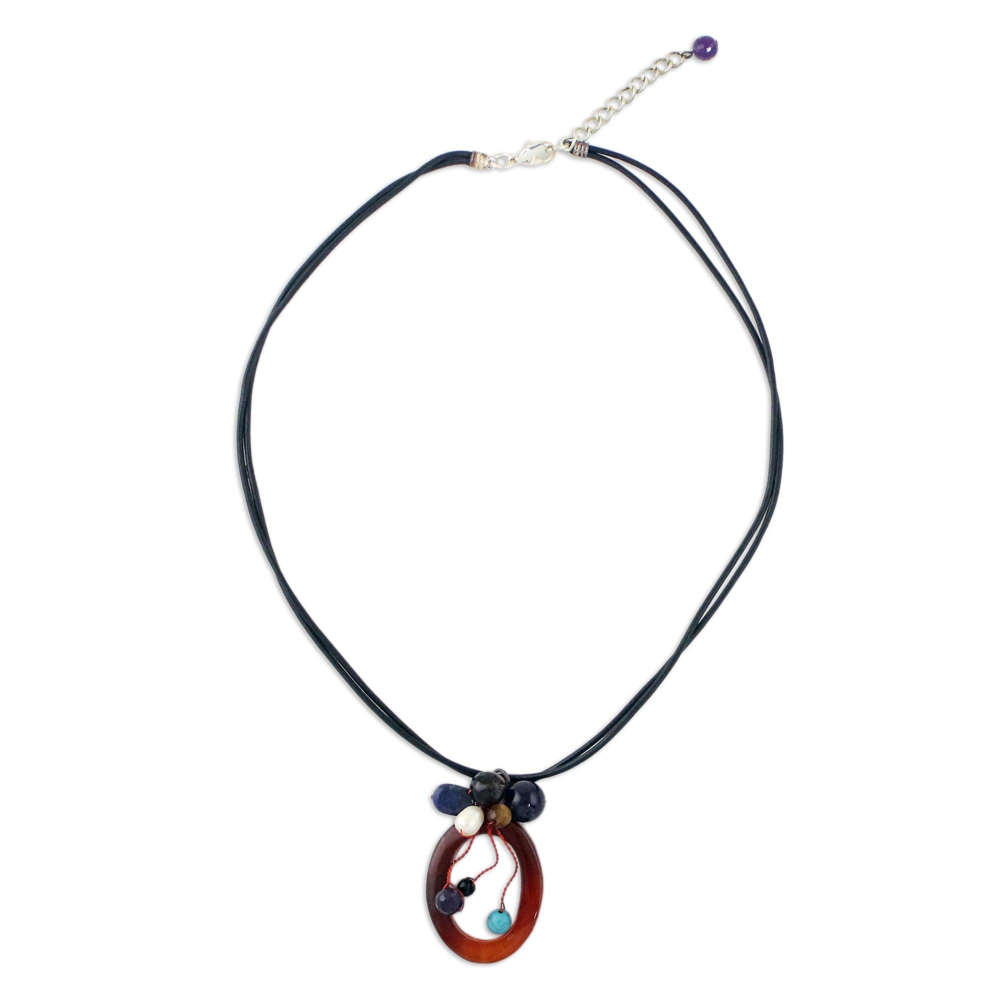 Premium Lush Cosmos Multi-Gem Leather Necklace - Handmade Elegance