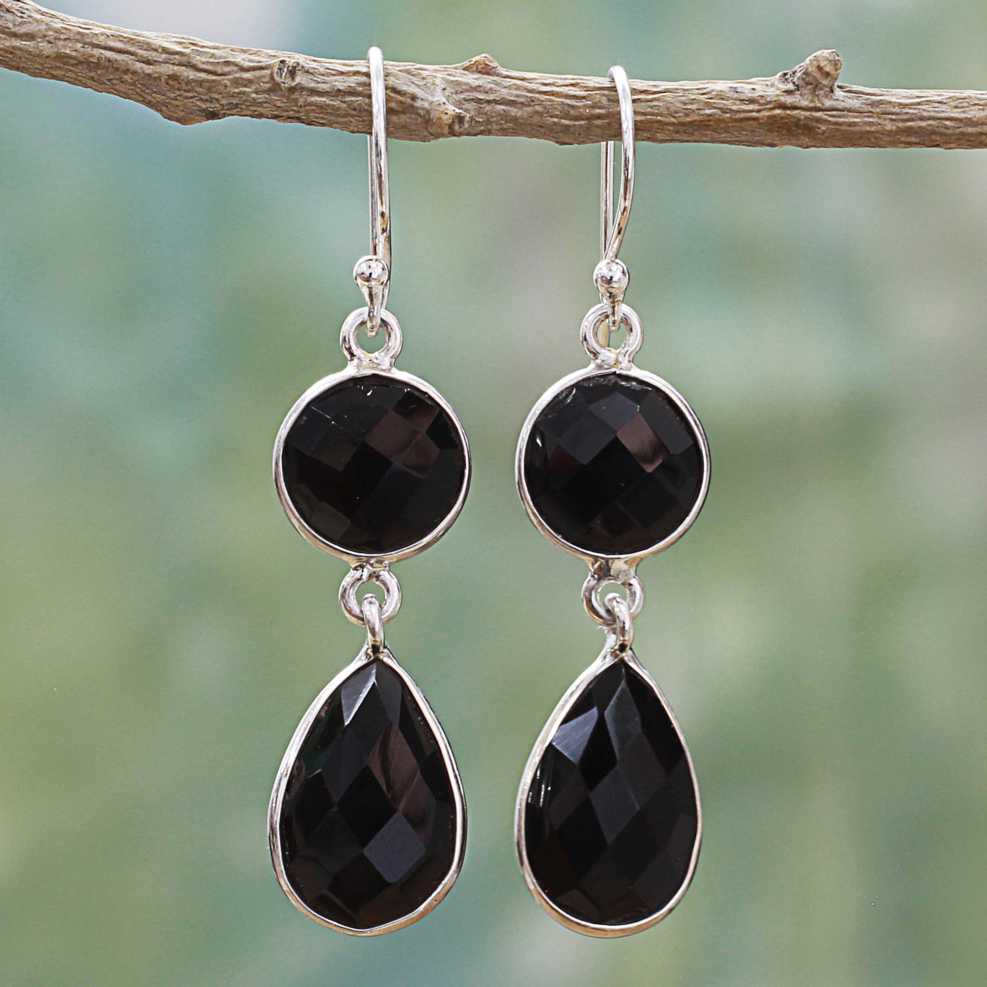 Premium Magical Onyx & Silver Dangle Earrings - Handcrafted Elegance