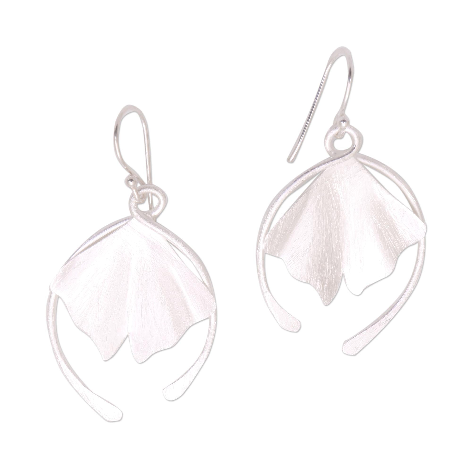 Premium Flying Petals Sterling Silver Dangle Earrings - Handcrafted in Bali