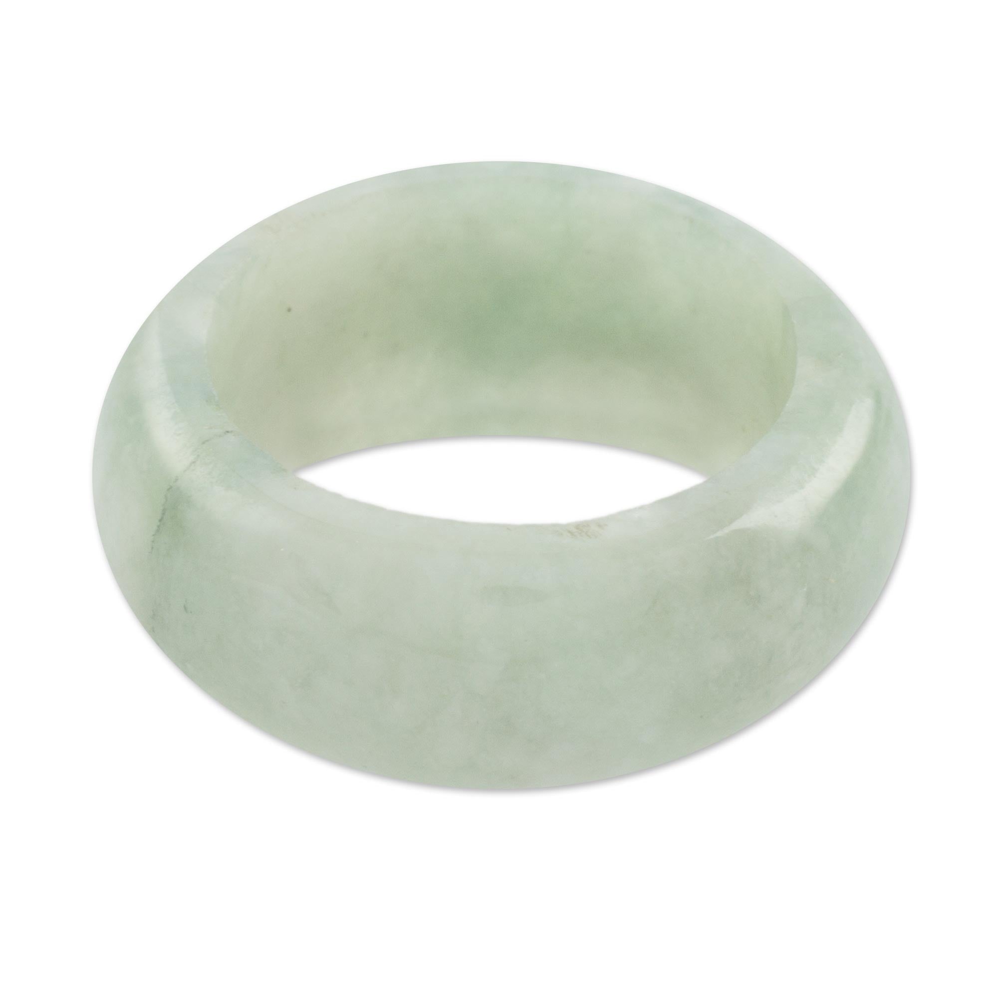 Premium Pale Green Halo Jade Band Ring - Handcrafted Elegance