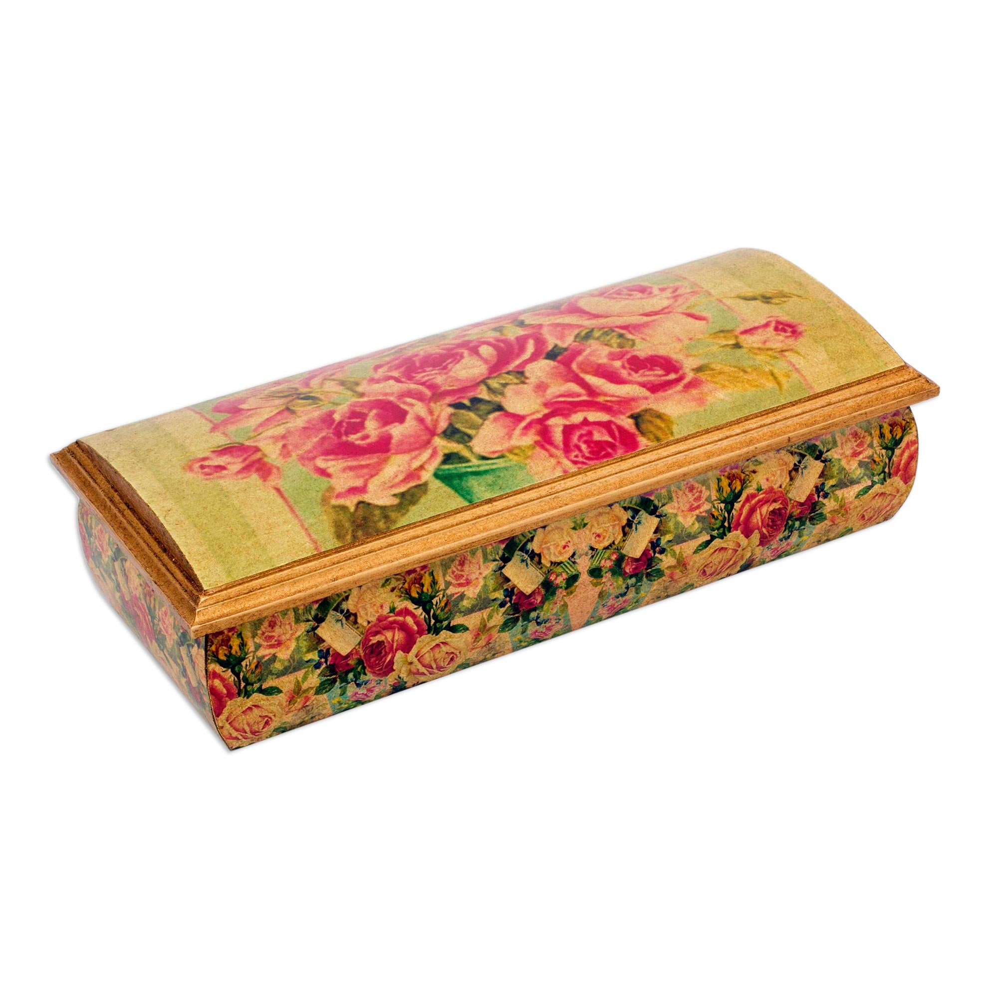 Premium Handcrafted Mexican Rose Jewelry Box with Mirror | Decoupage Art