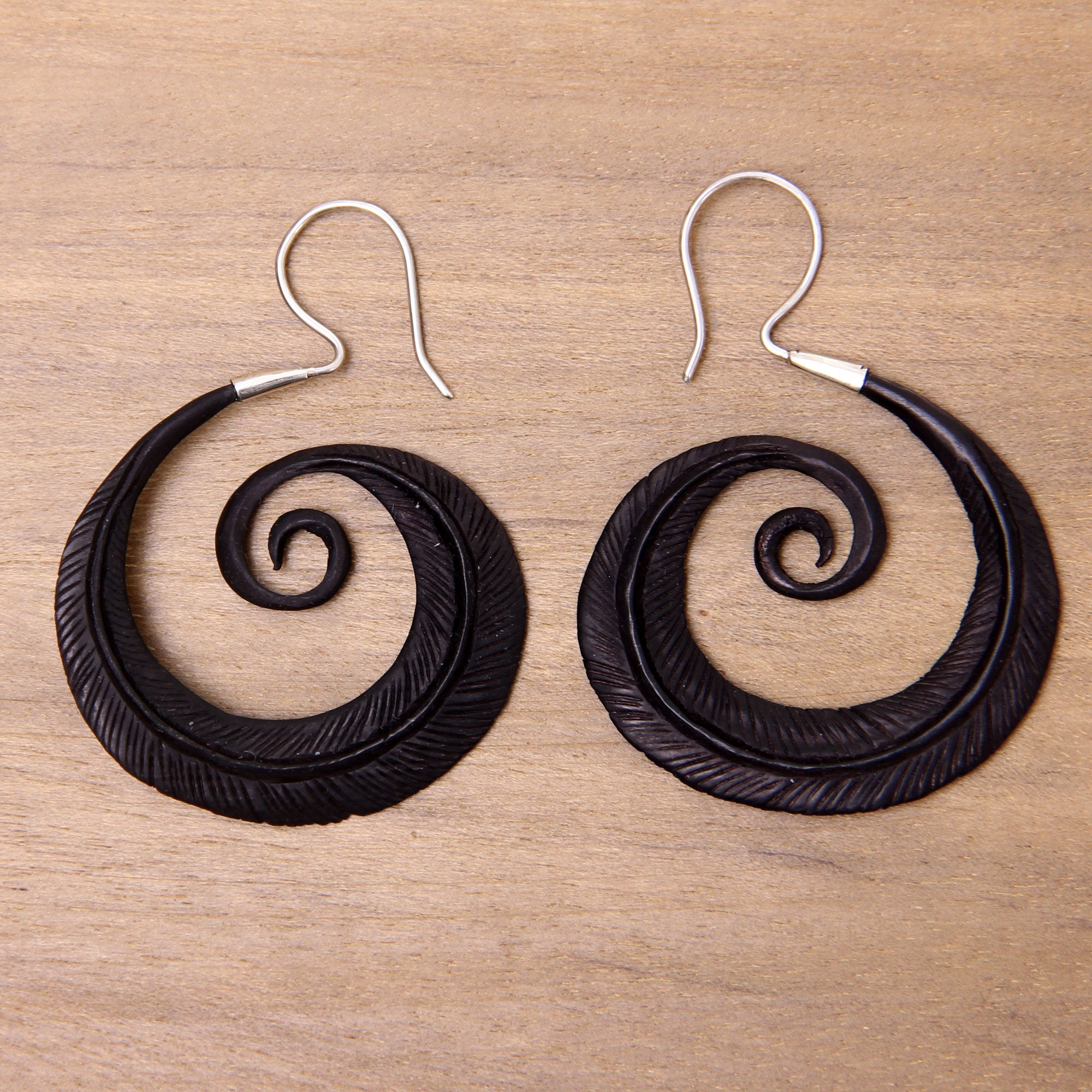 Premium Feather Spiral Sterling Silver Dangle Earrings