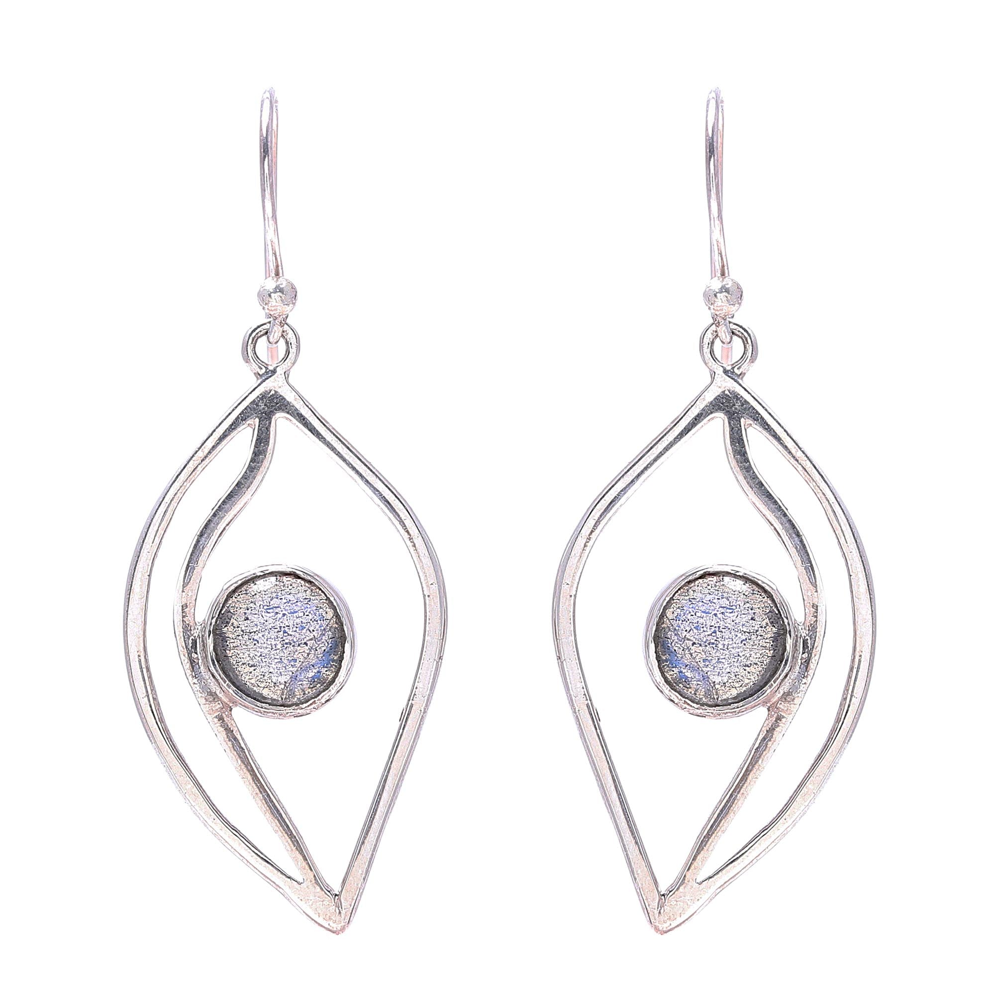 Premium Leaf-Shaped Labradorite Dangle Earrings – Handcrafted in India