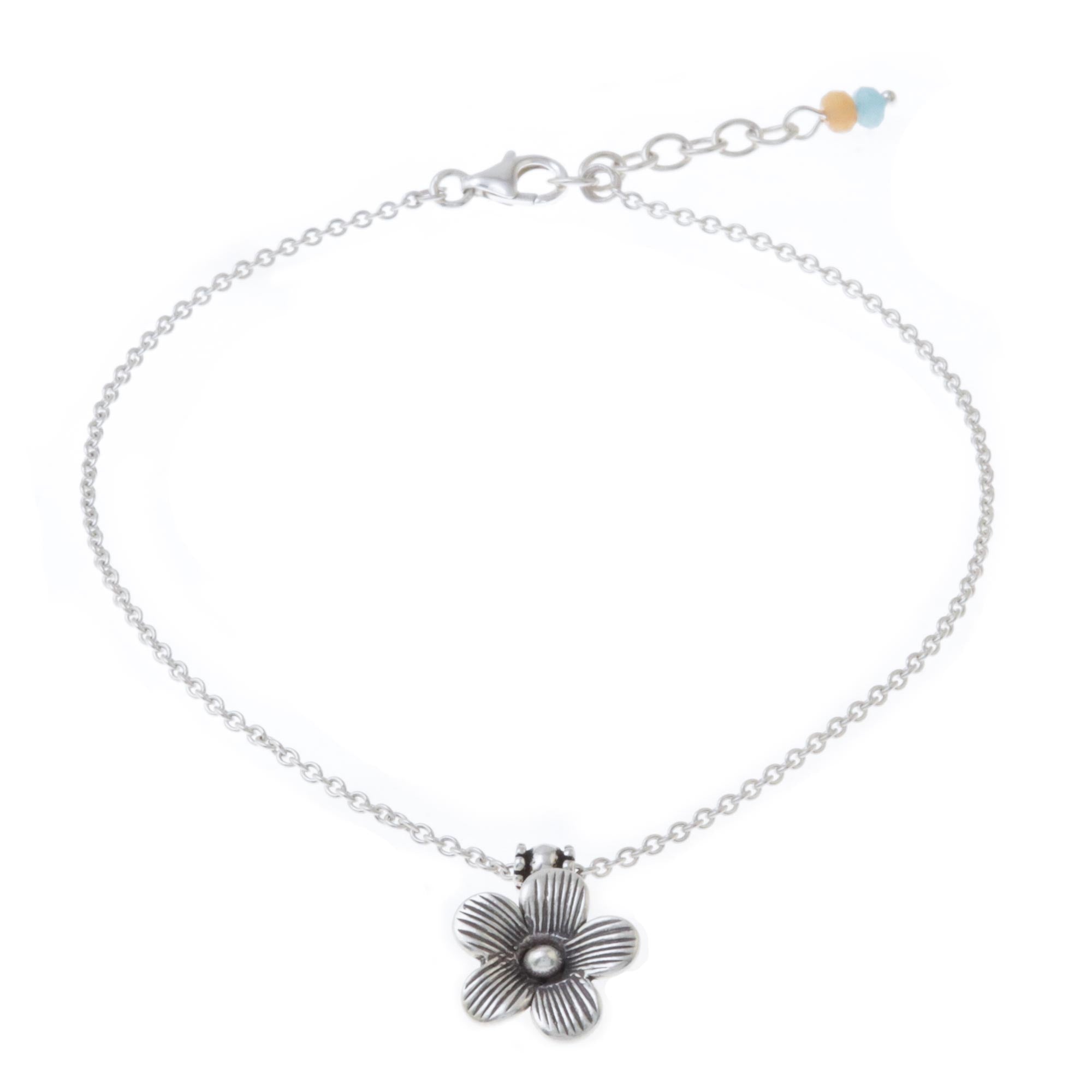 Premium Floral Charm Sterling Silver Anklet - Handmade in Thailand