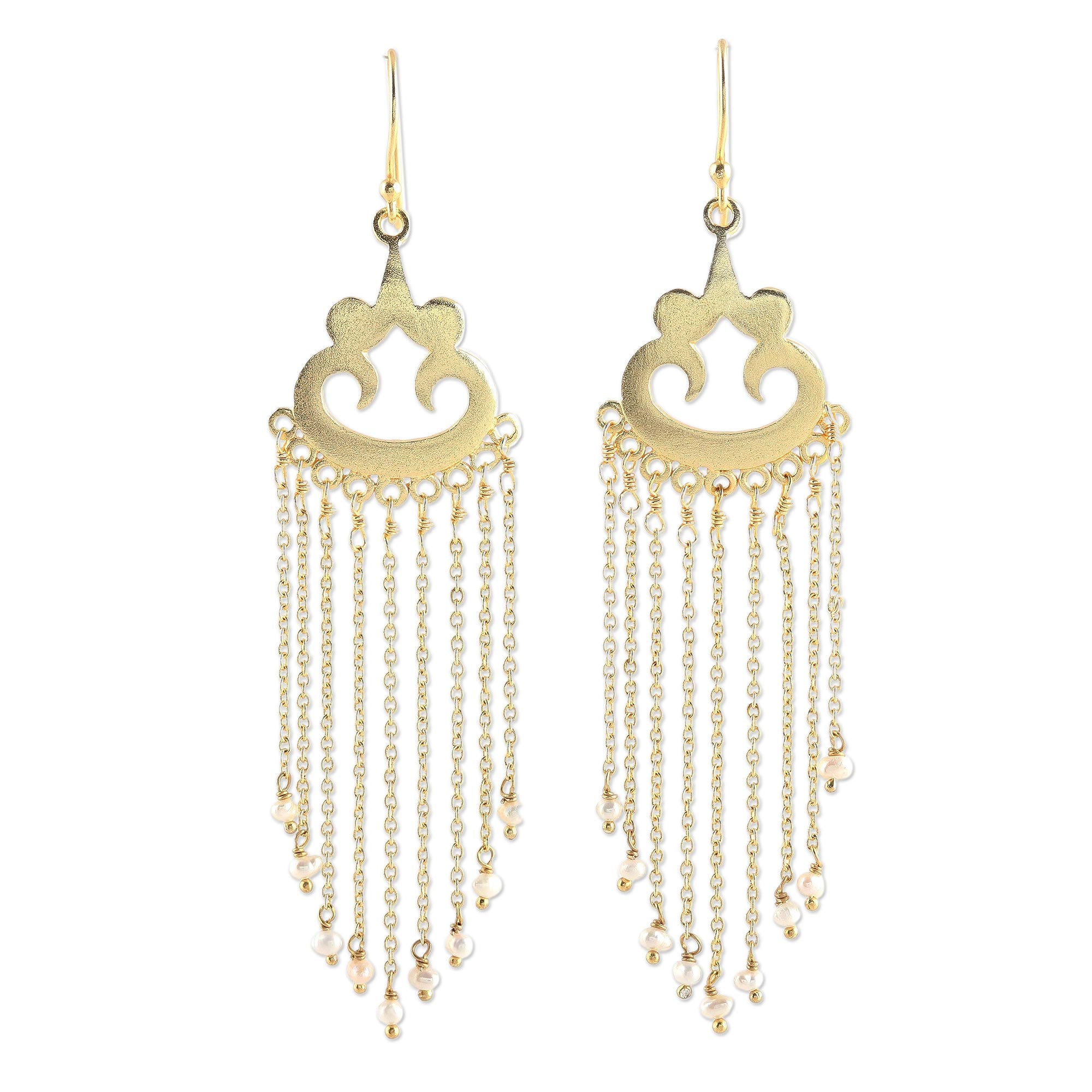 Premium Glowing Rain Gold Plated Cultured Pearl Earrings - Indian Artisan Design