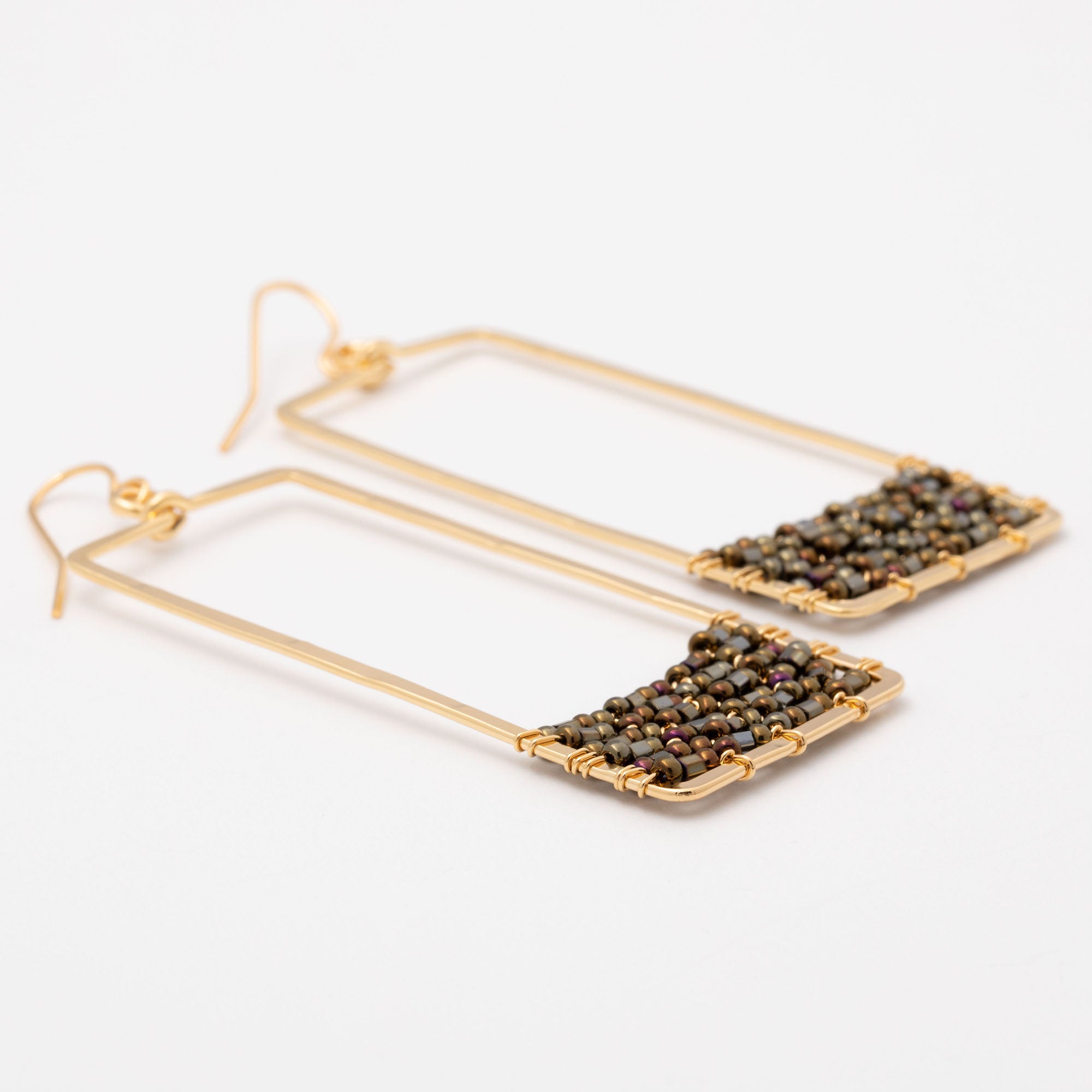 Premium Golden Rectangle & Crystal Drop Earrings