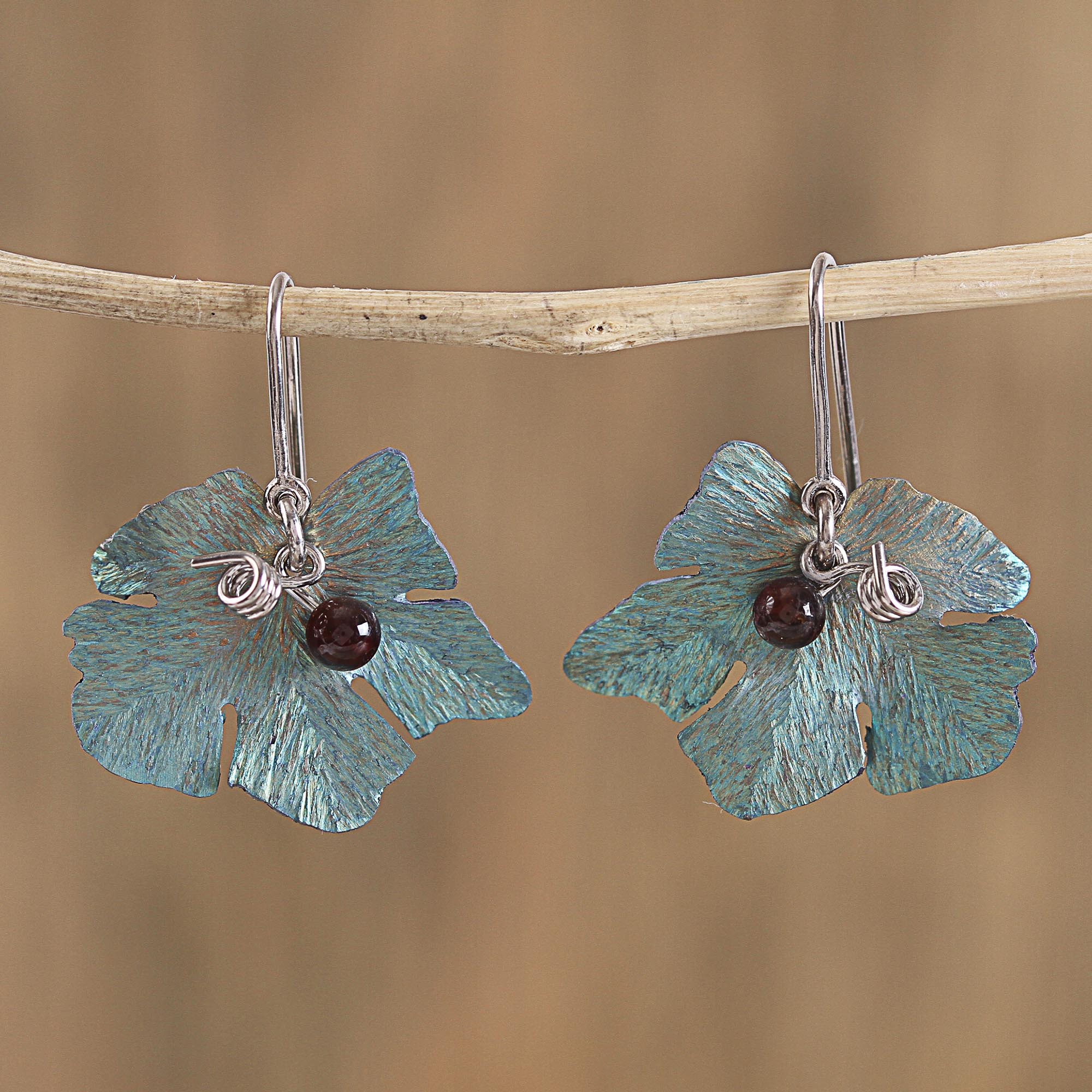 Premium Vine Leaf Agate Dangle Earrings - Handcrafted in Mexico