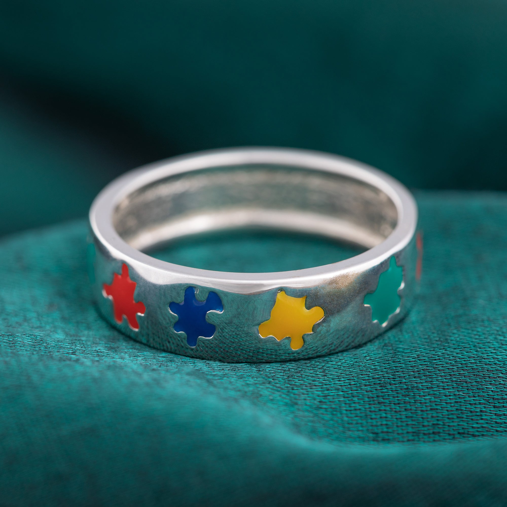 Premium Autism Awareness Sterling Silver Puzzle Ring