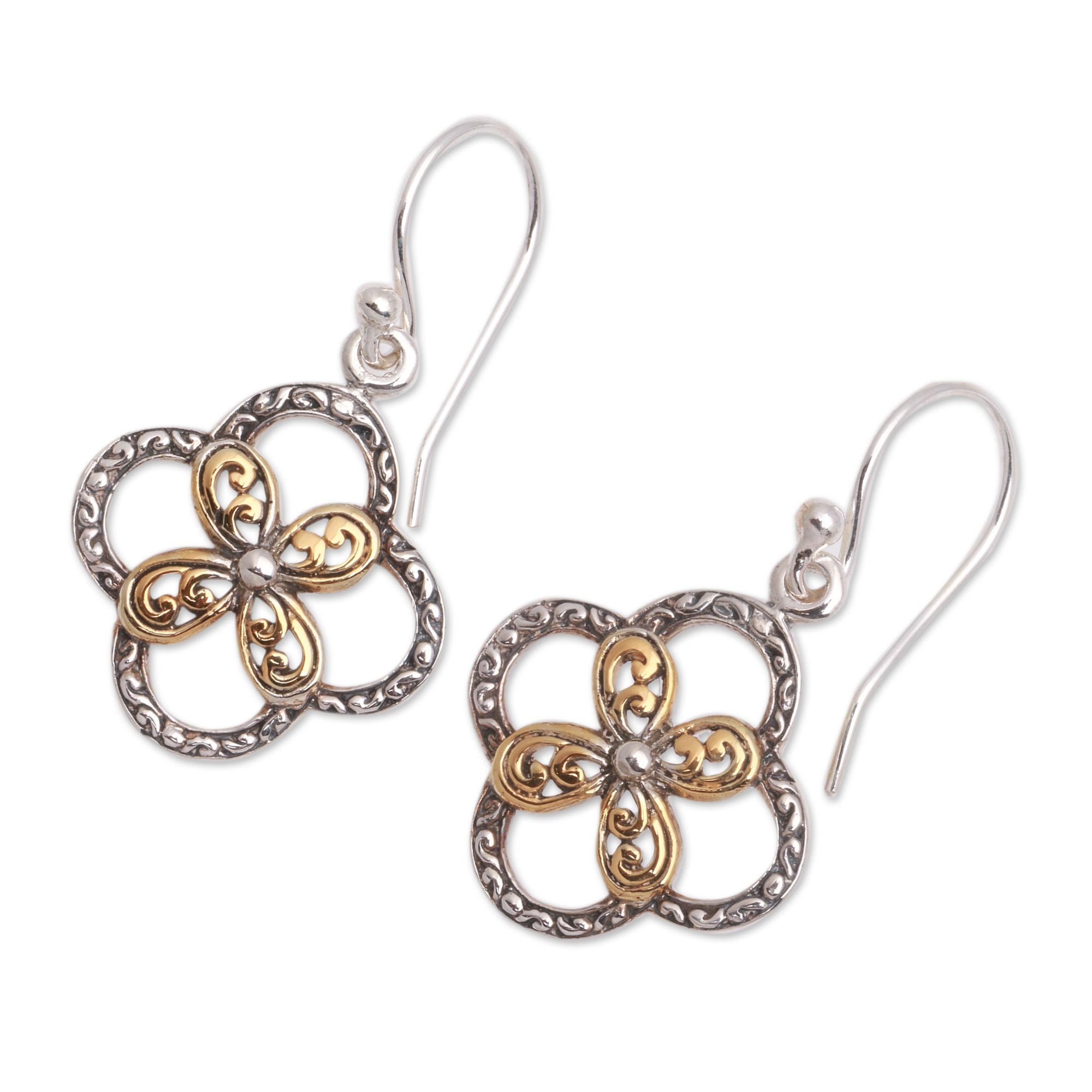 Premium Floral Dangle Earrings - Sterling Silver with 18K Gold Accents