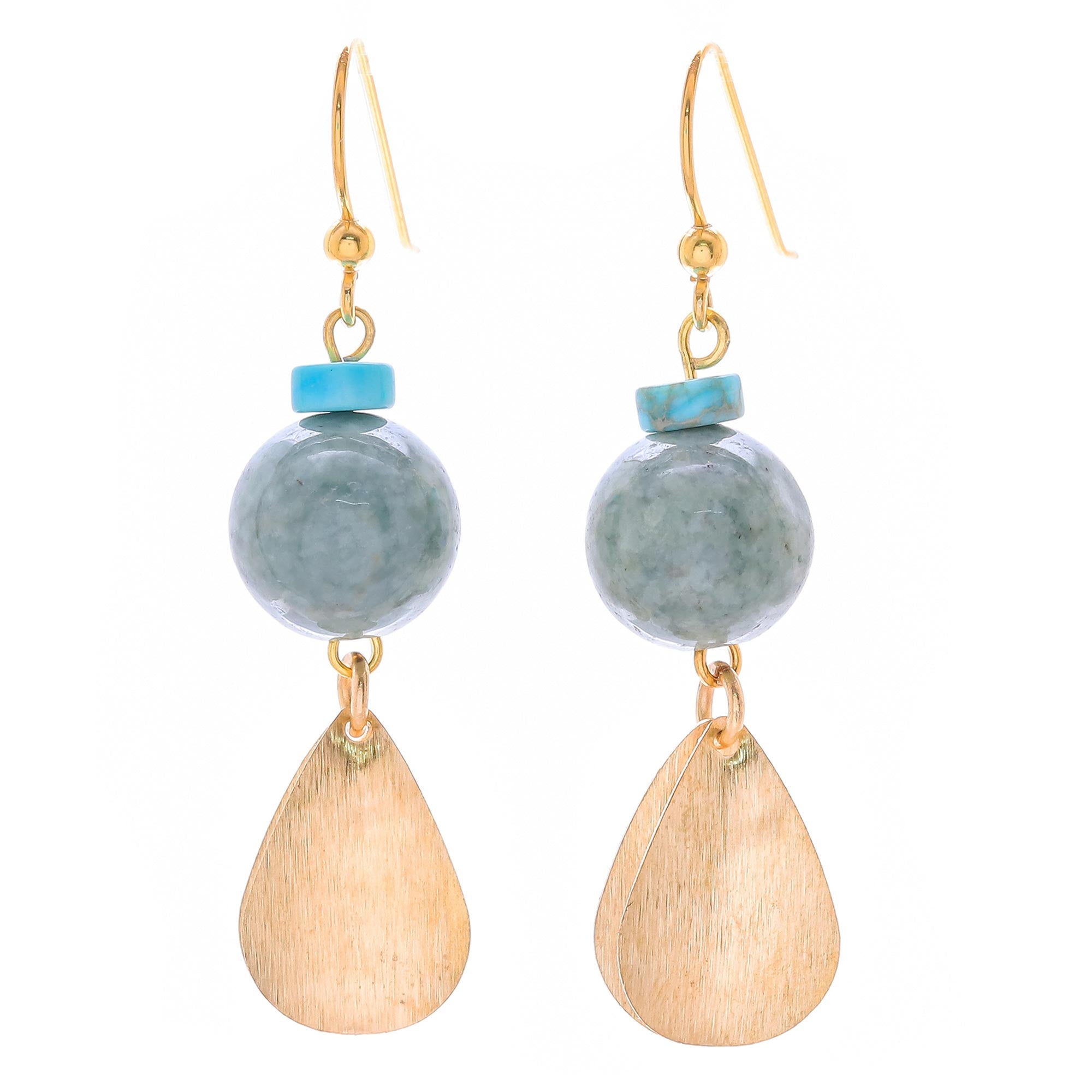 Premium Golden Ancient Jade Dangle Earrings - Handcrafted in Thailand