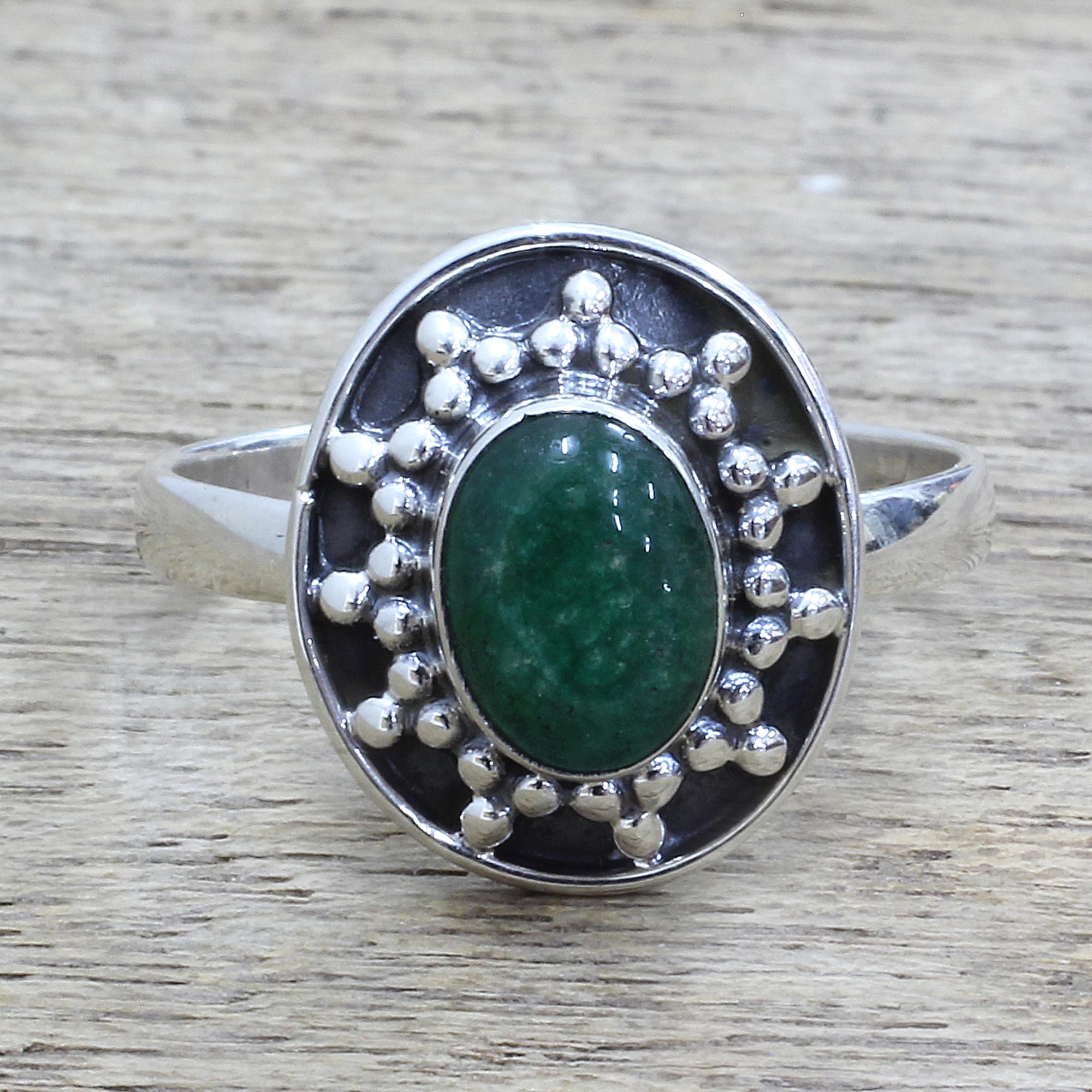 Premium Misty Sun Sterling Silver Green Quartz Statement Ring - Handcrafted in India