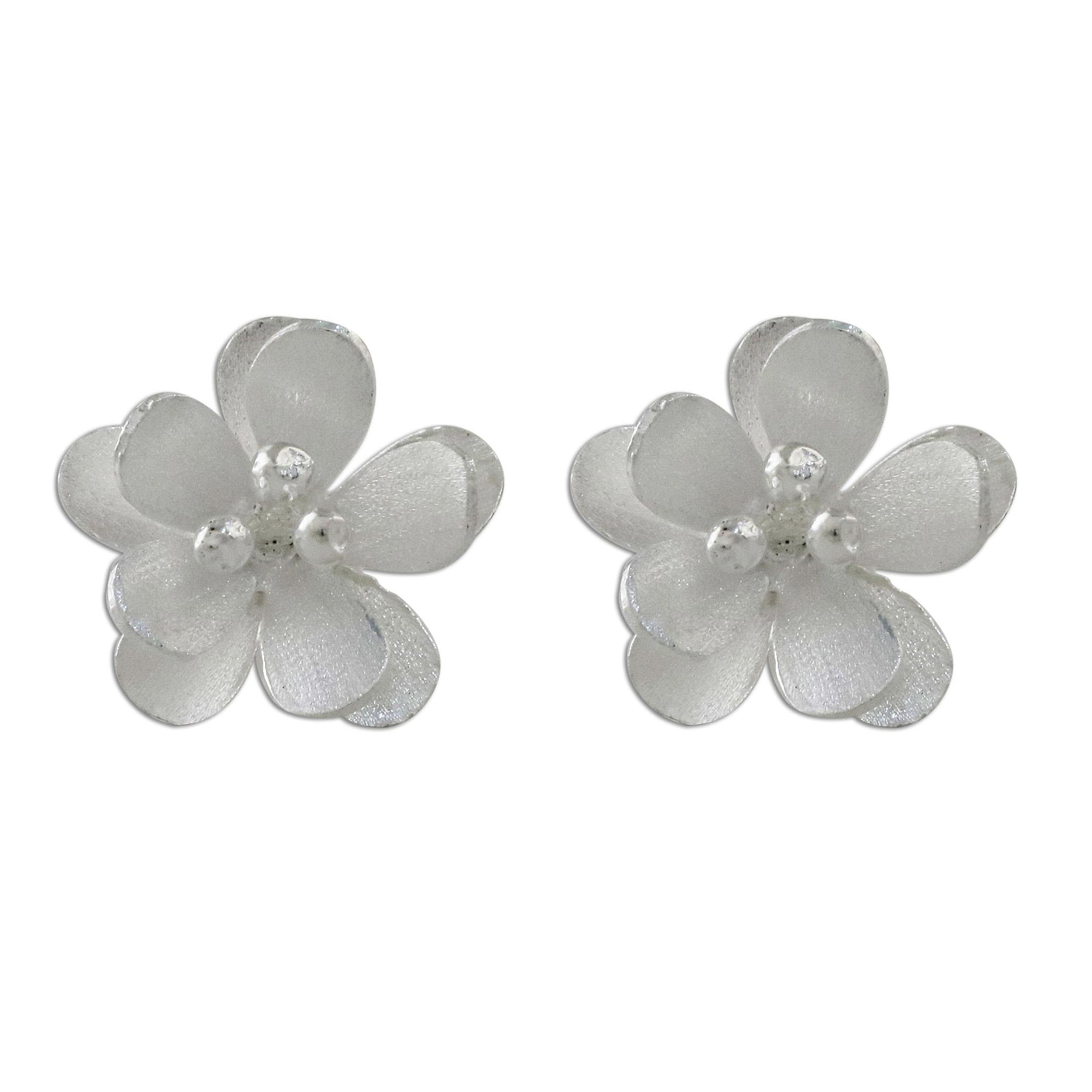 Premium Sterling Silver Blossom Button Earrings - Handcrafted in Thailand