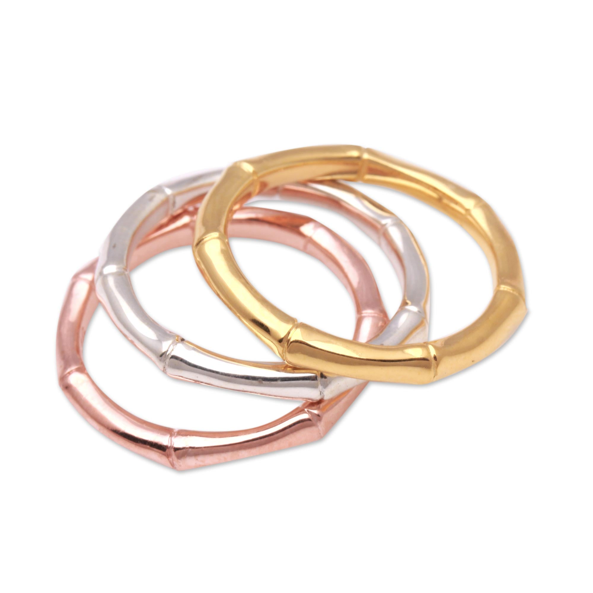 Premium Bamboo Trio Ring Set - Silver, Gold & Rose Gold Collection