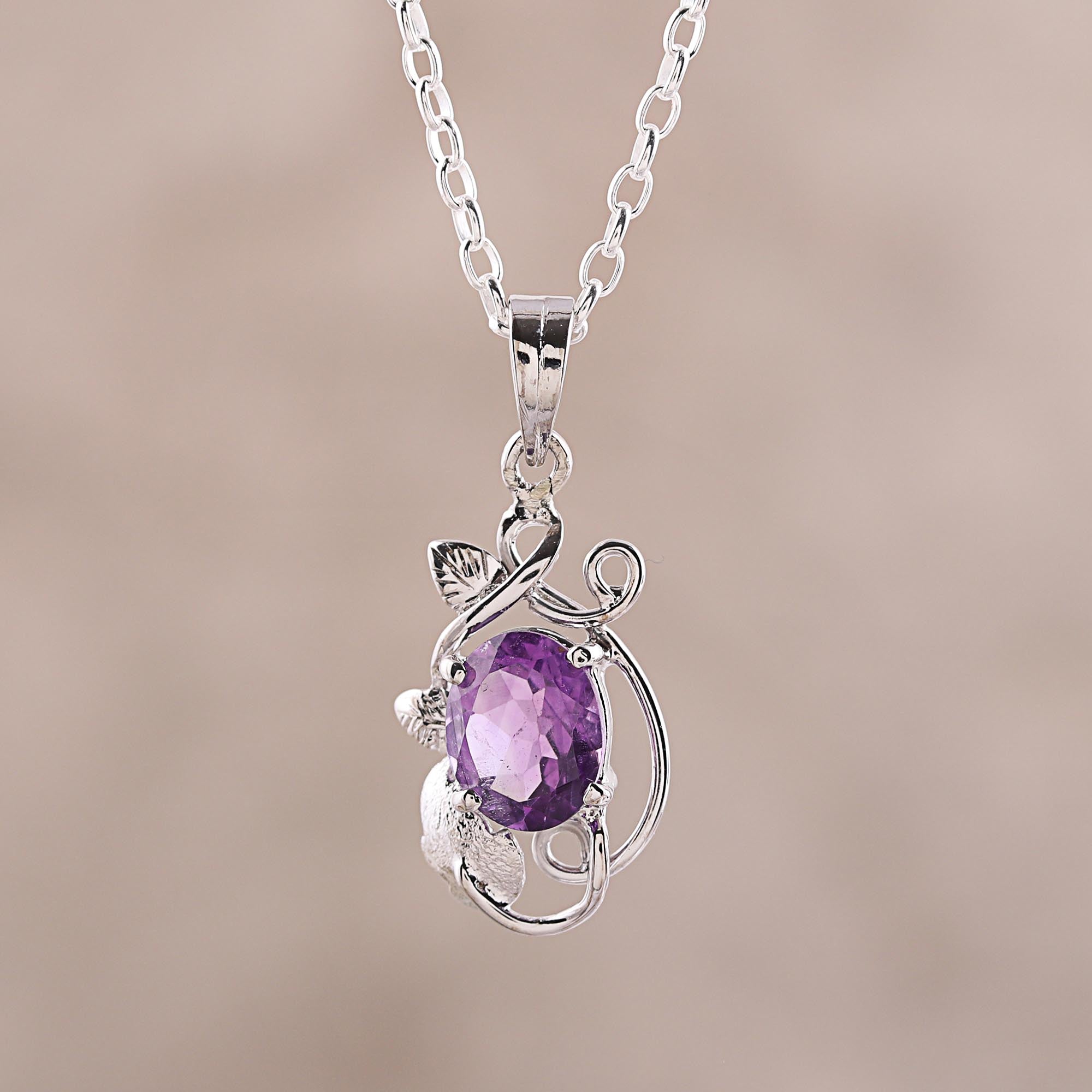 Premium Lilac Dazzle Amethyst Pendant Necklace - Rhodium Plated Sterling Silver