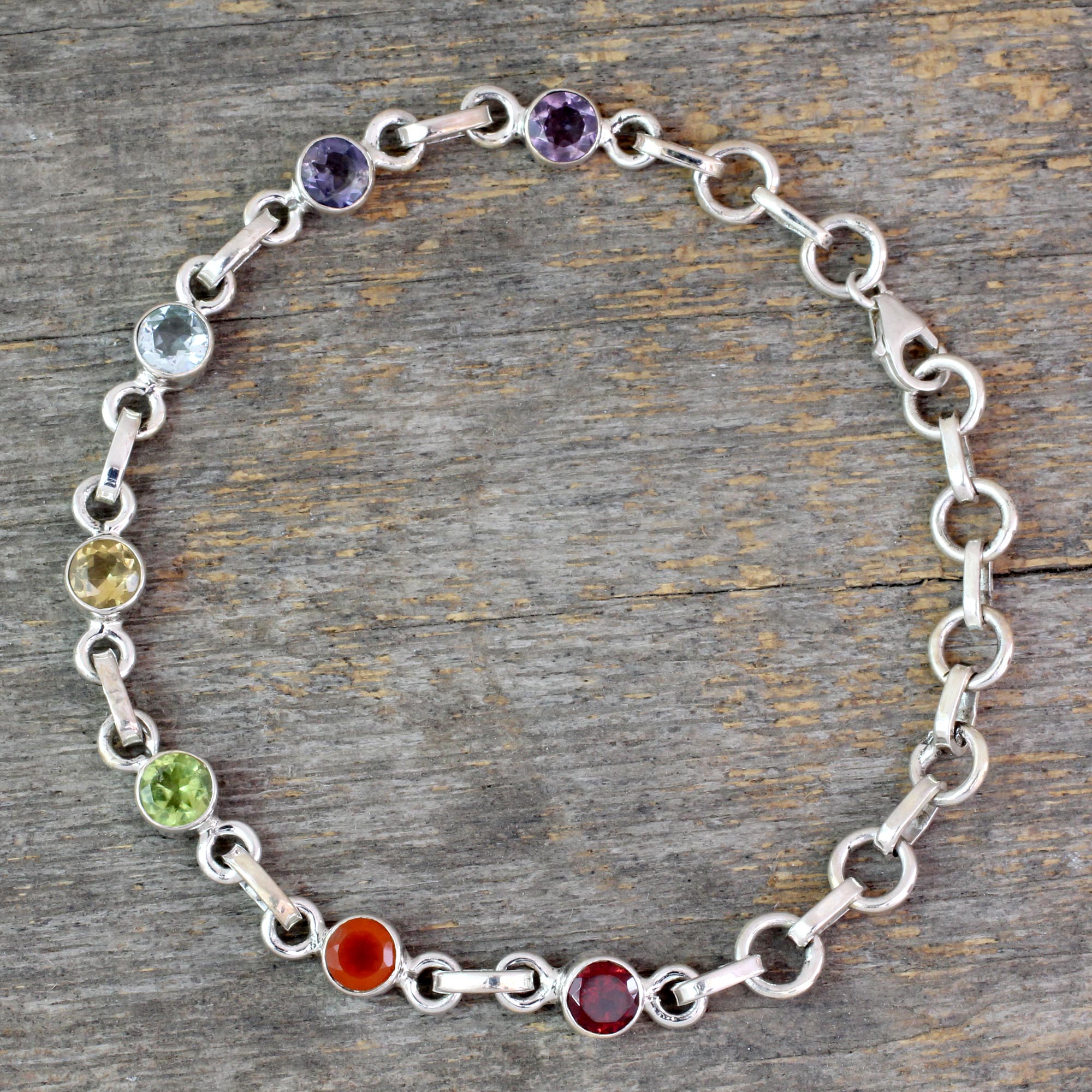 Premium Inner Space Carnelian Multi-Gem Silver Link Bracelet - Ultimate Chakra Energy Jewelry