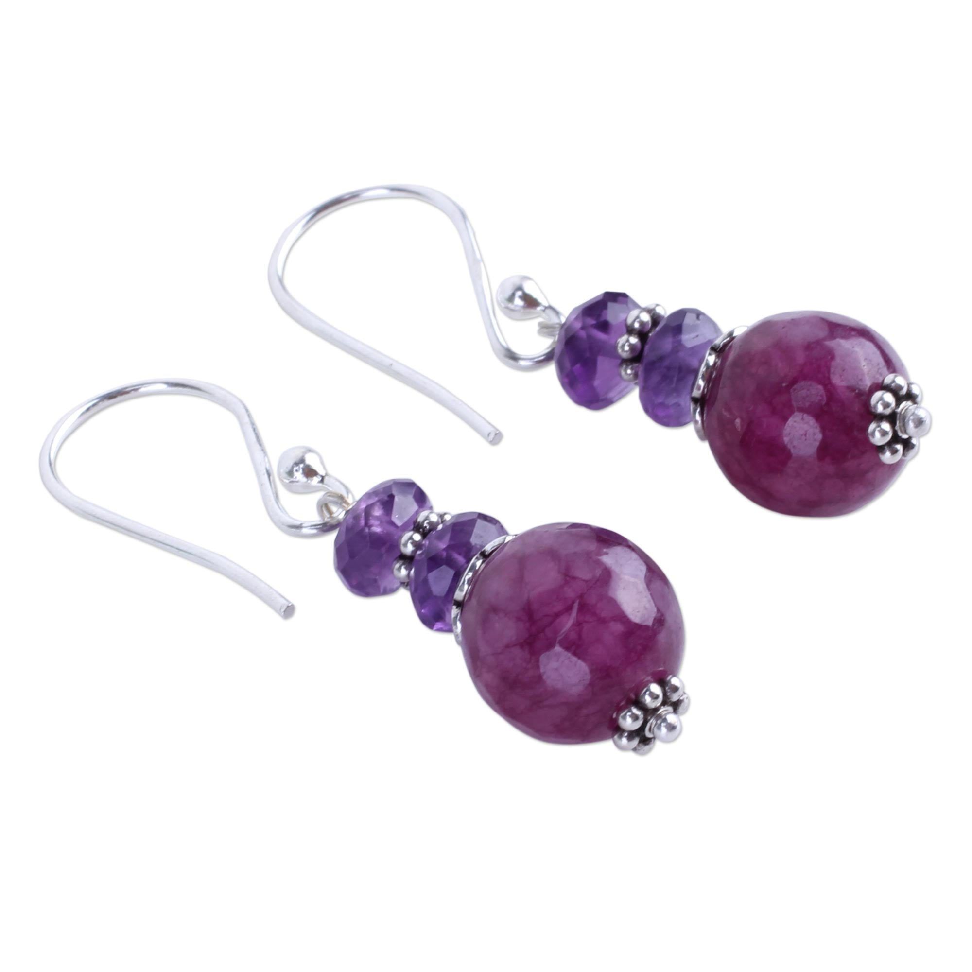 Premium Graceful Amethyst & Agate Silver Earrings