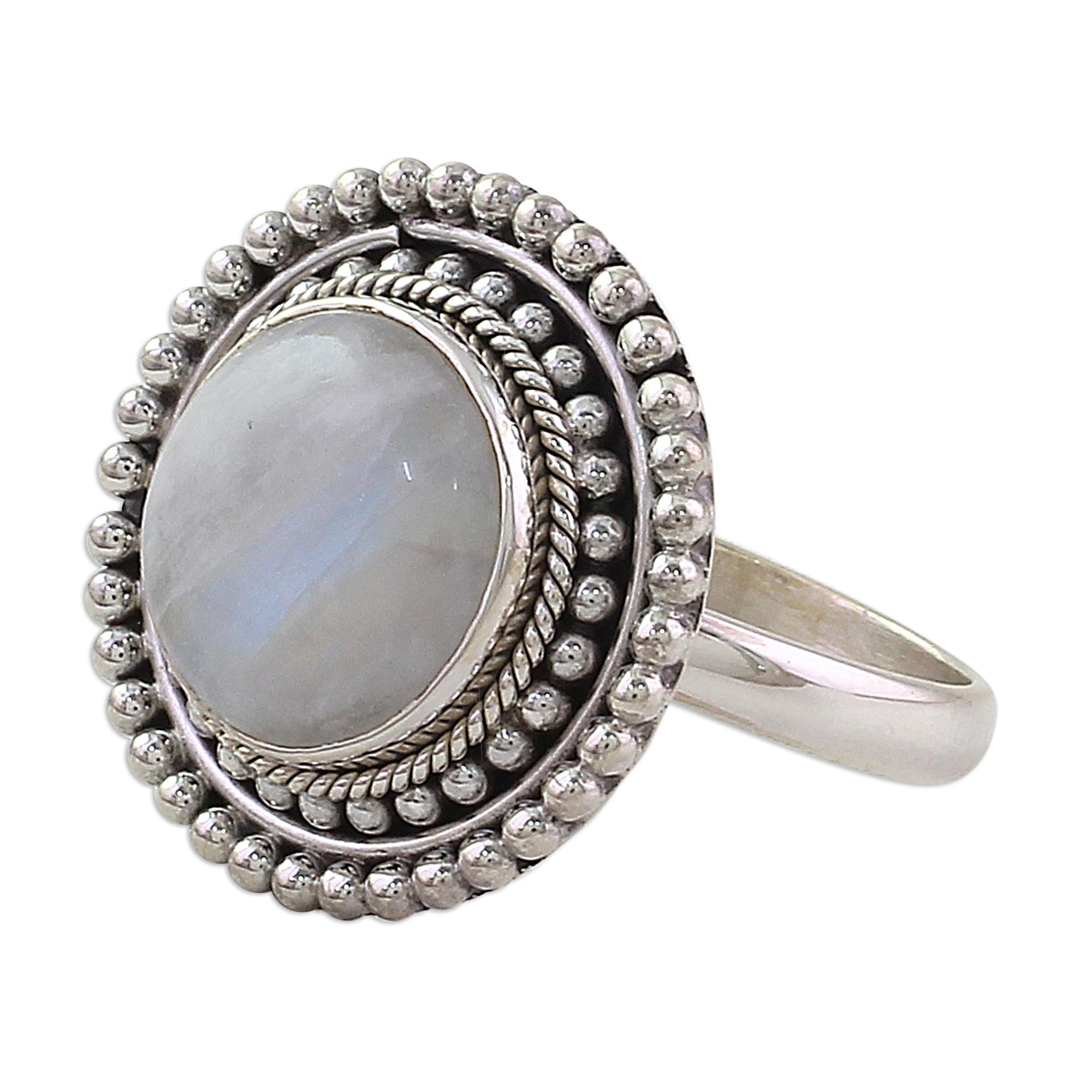 Premium Handcrafted Rainbow Moonstone Cocktail Ring - Sterling Silver Elegance