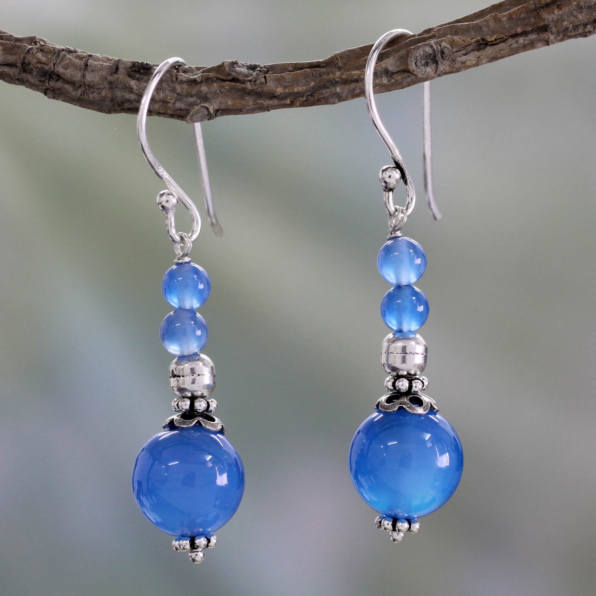 Premium Blue Chalcedony Beaded Earrings - Handcrafted Elegance