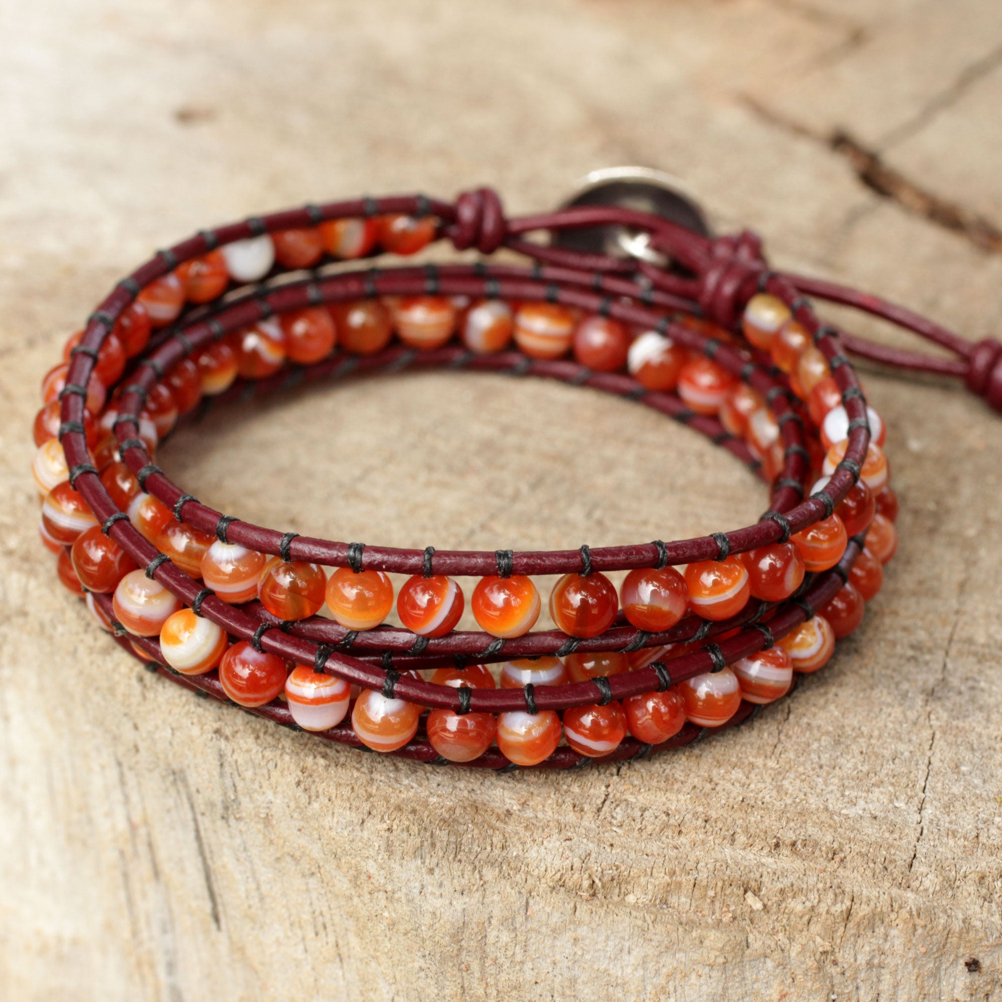 Premium Forest Flower Carnelian Wrap Bracelet - Handmade Artisan Jewelry