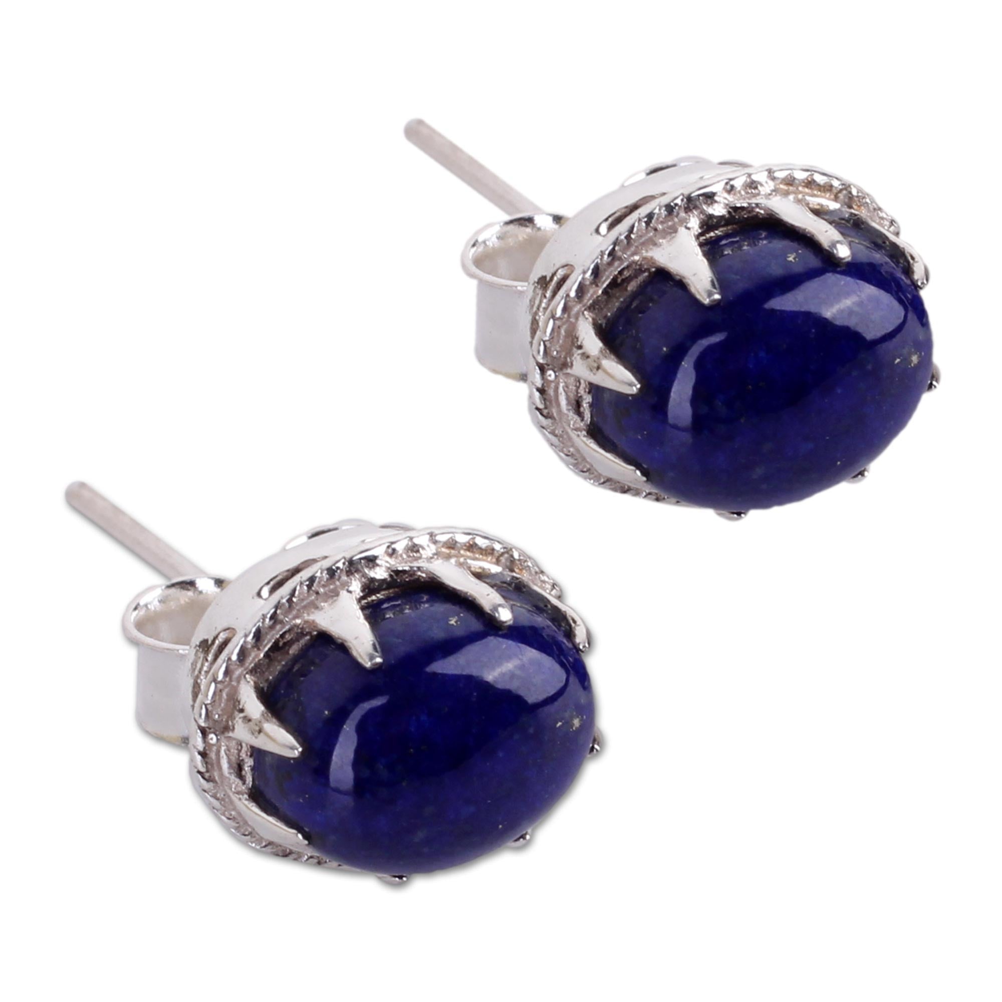 Premium Morning Mystery Lapis Lazuli Stud Earrings - Handcrafted Elegance