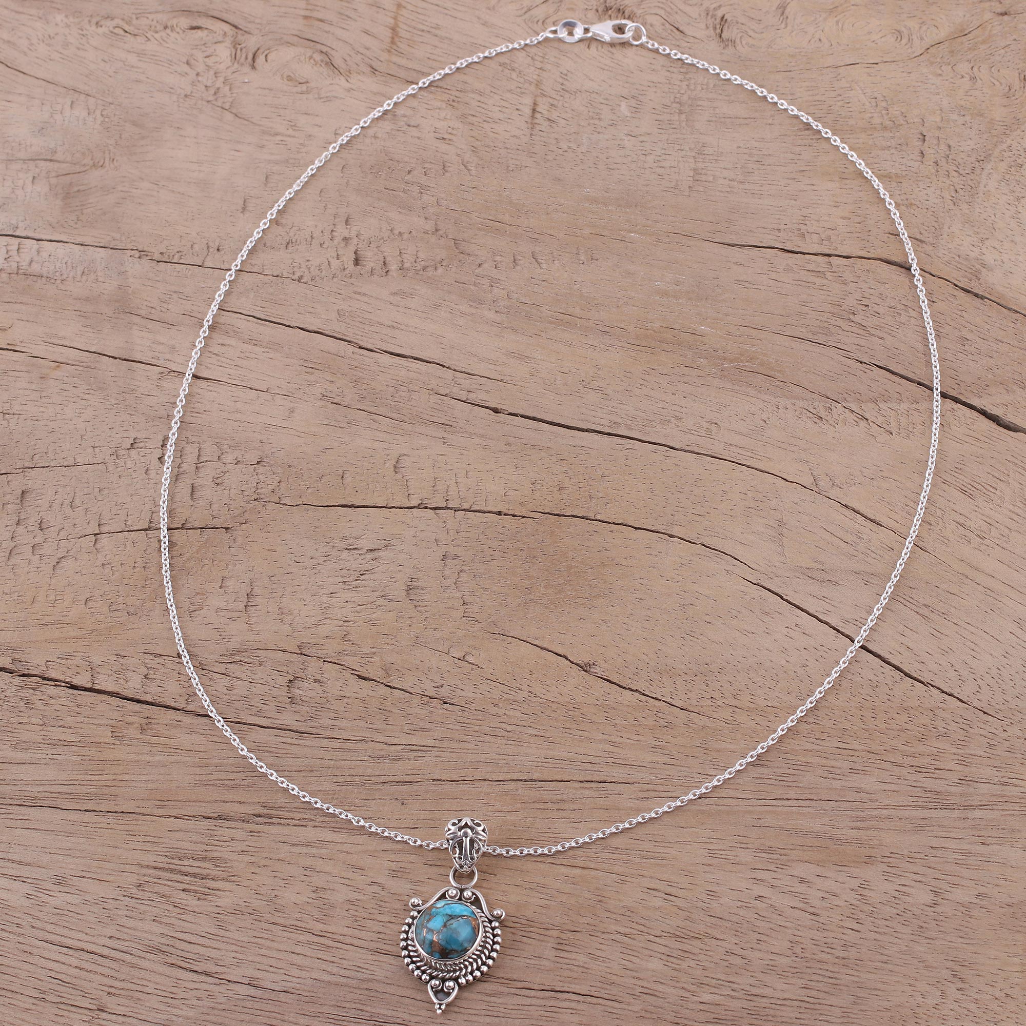 Premium Dotted Elegance Necklace: Sterling Silver & Turquoise from India