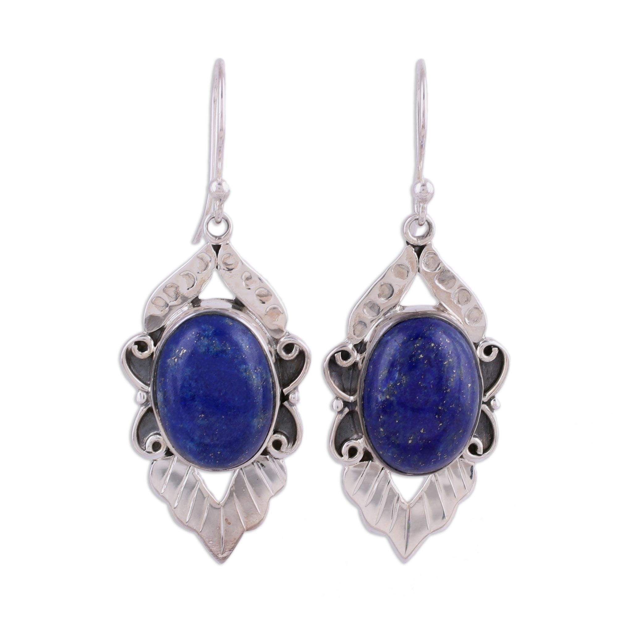 Premium Blue Lotus Lapis Lazuli Hook Earrings