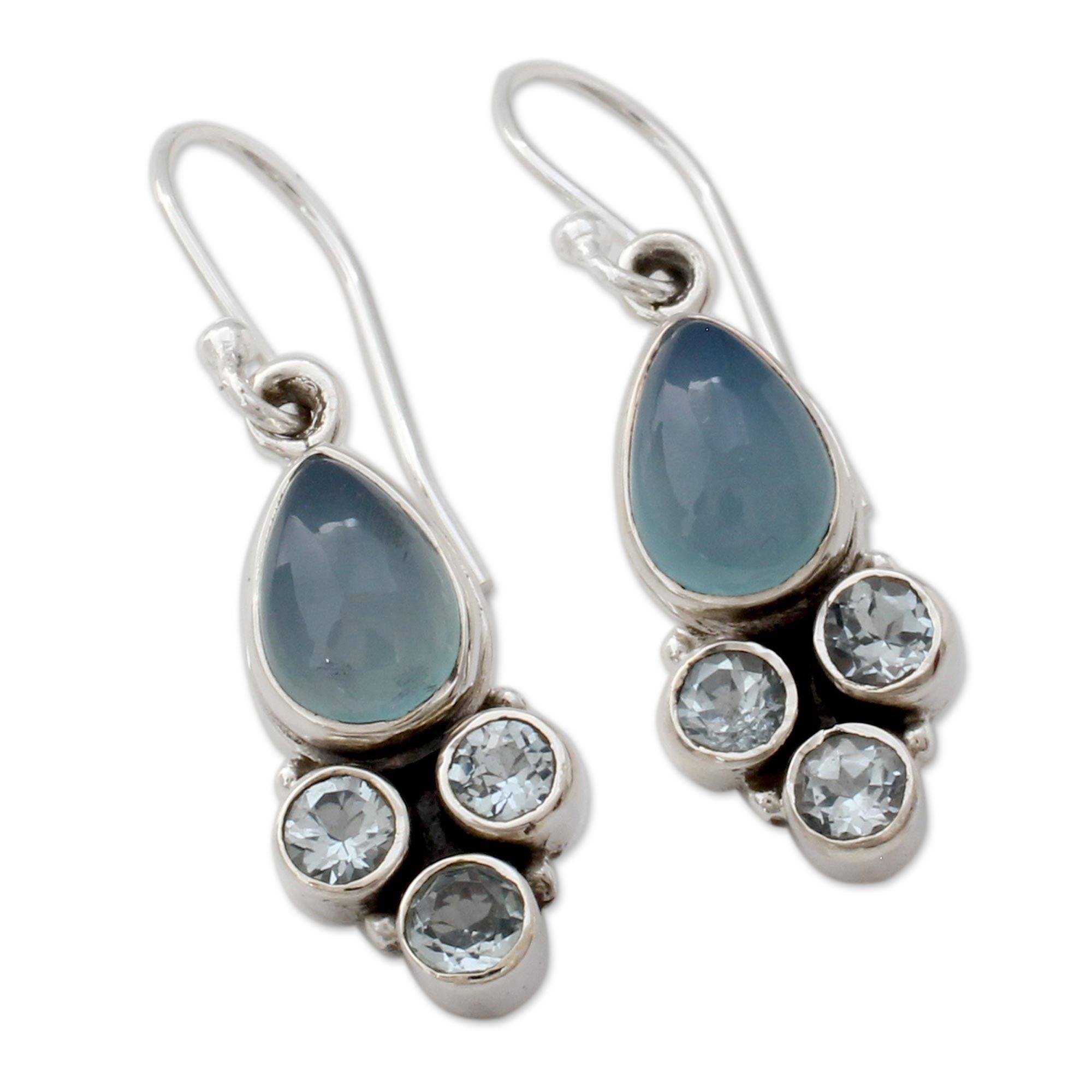 Premium Dream Meadow Fair Trade Dangle Earrings with Chalcedony & Blue Topaz