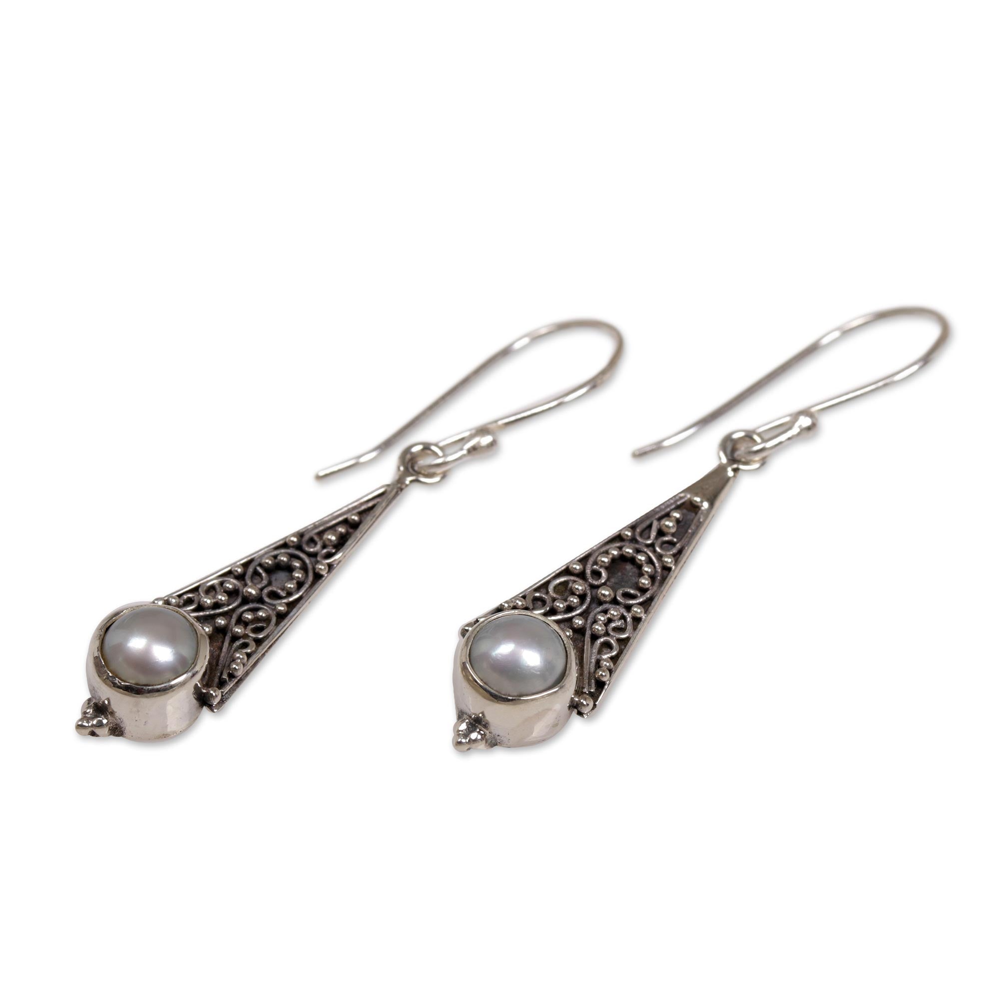 Premium Triangular Moons Mabe Pearl Dangle Earrings - Handcrafted in Bali