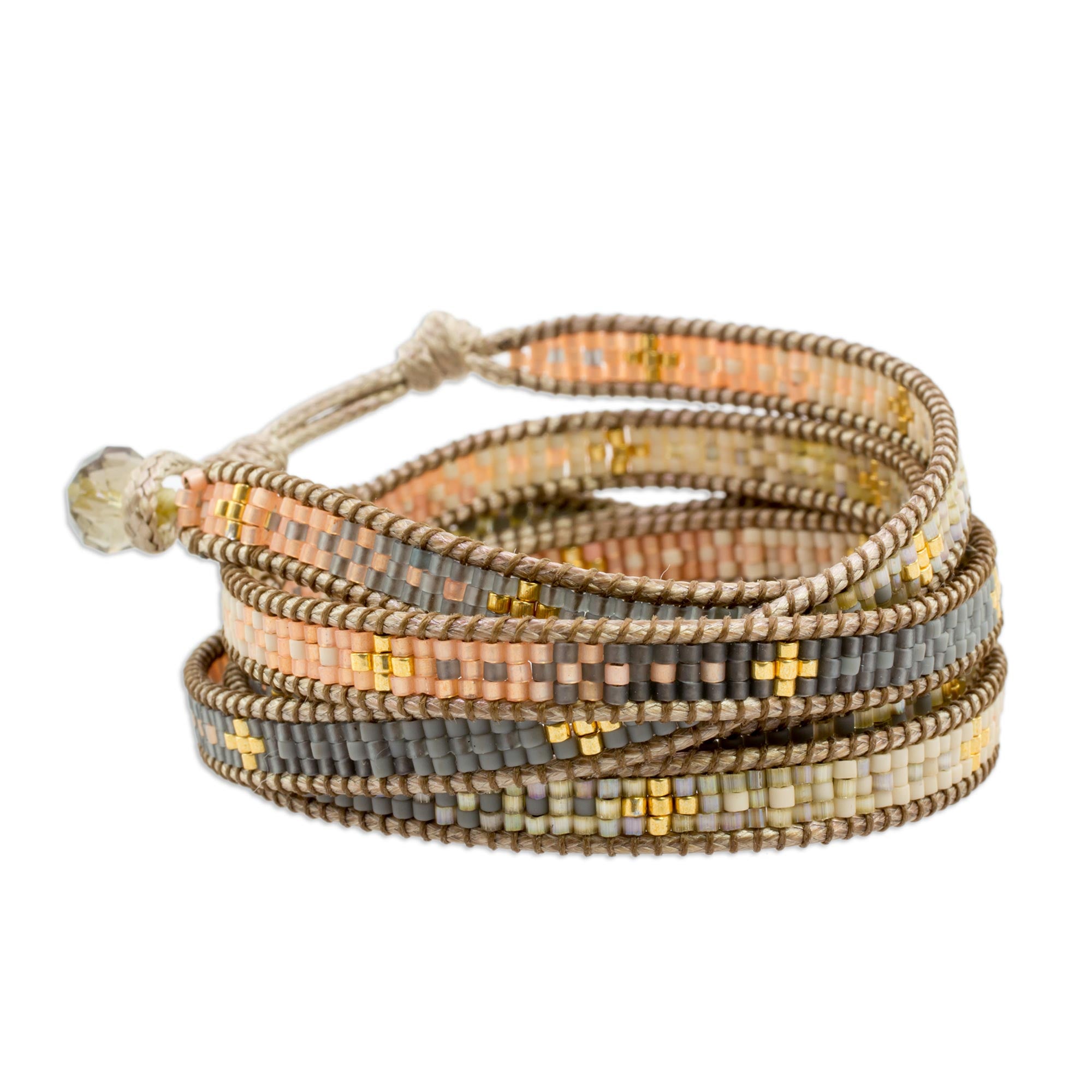 Premium Cerro de la Cruz Wrap Bracelet in Grey Glass Beads