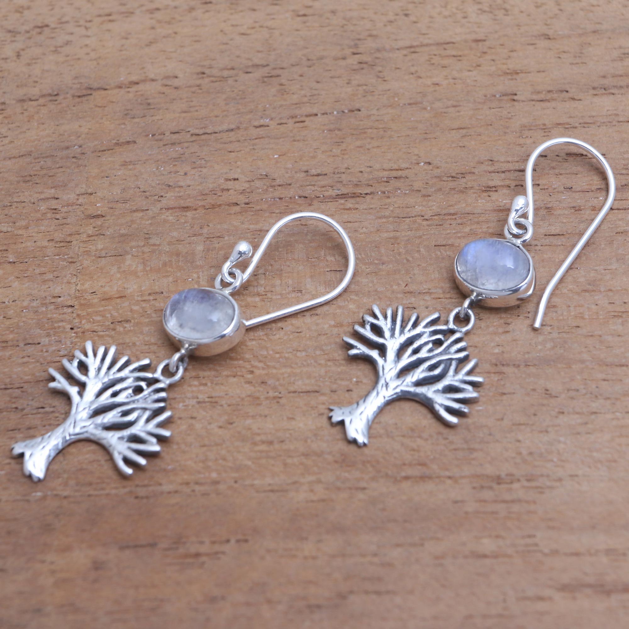 Premium Enlightenment Tree Dangle Earrings with Rainbow Moonstone