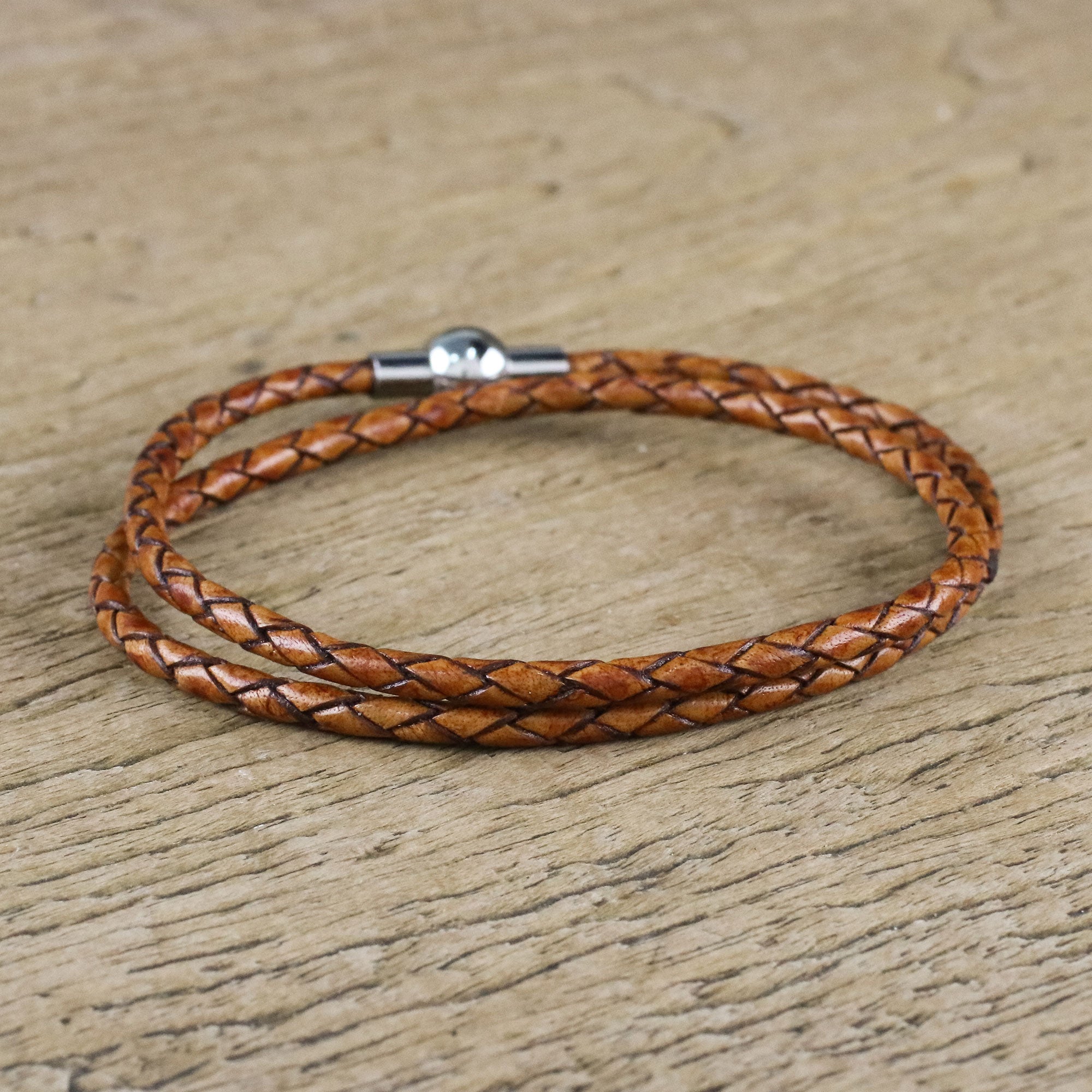 Premium Brown Leather Wrap Bracelet – Handcrafted Charm from Thailand