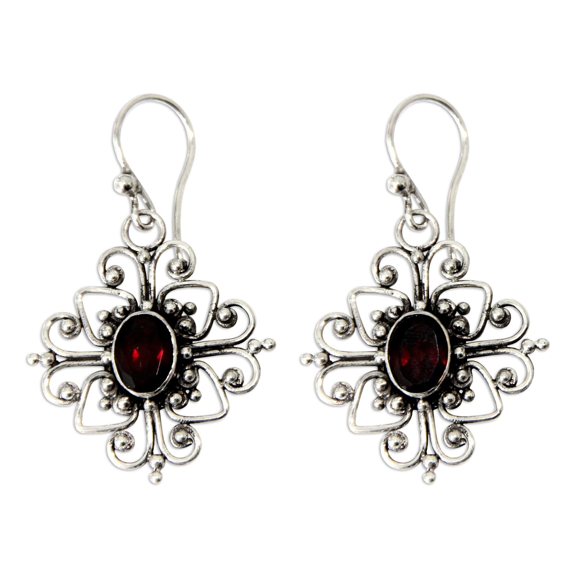 Premium Radiant Blossom Handcrafted Garnet & Sterling Silver Dangle Earrings