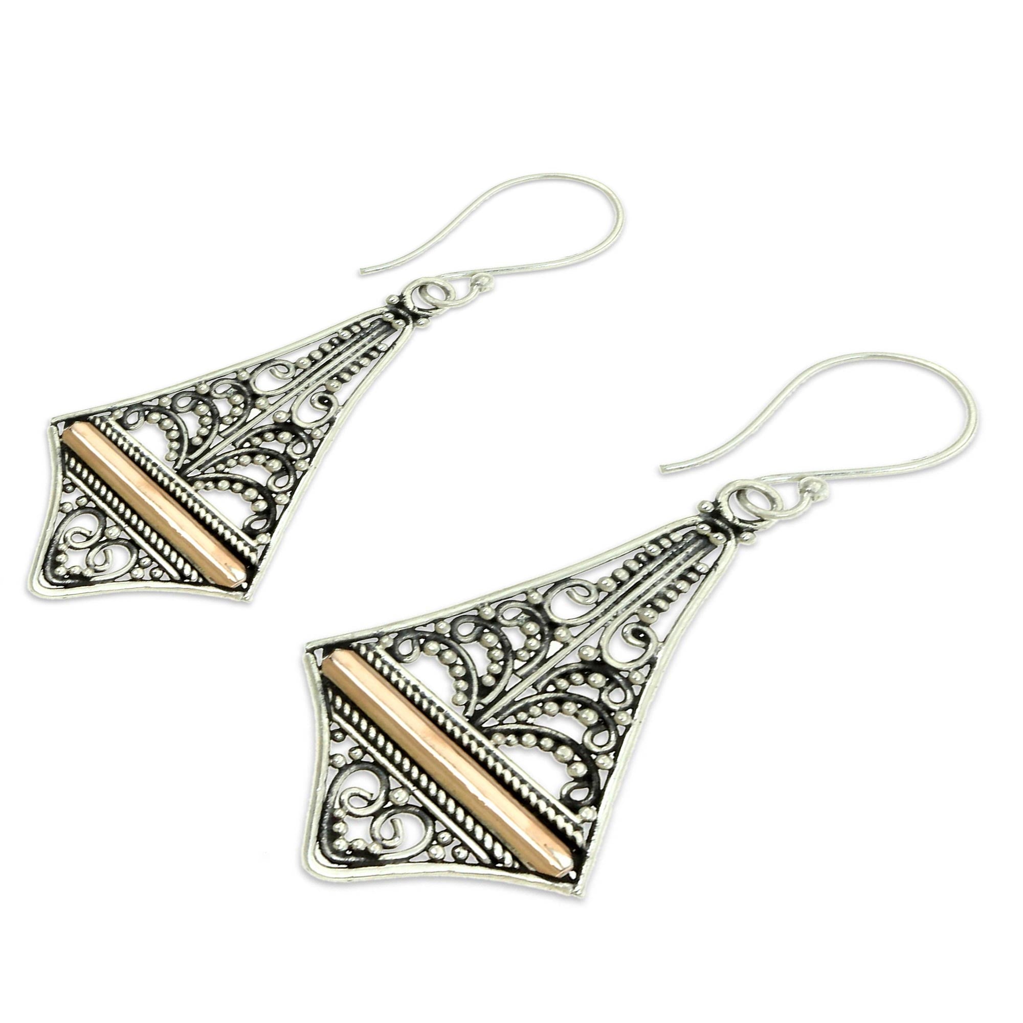 Premium Kuta Kite Dangle Earrings – Gold Accented Sterling Silver