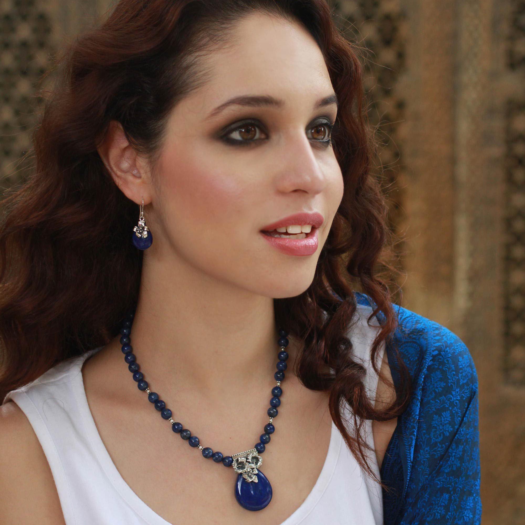 Premium Lapis Lazuli & Sterling Silver Lily Necklace