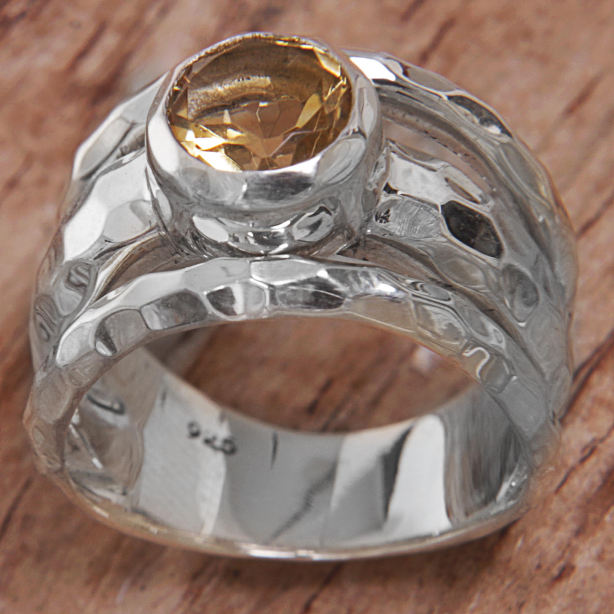 Premium Sterling Silver Citrine Mosaic Ring - Handcrafted in Indonesia