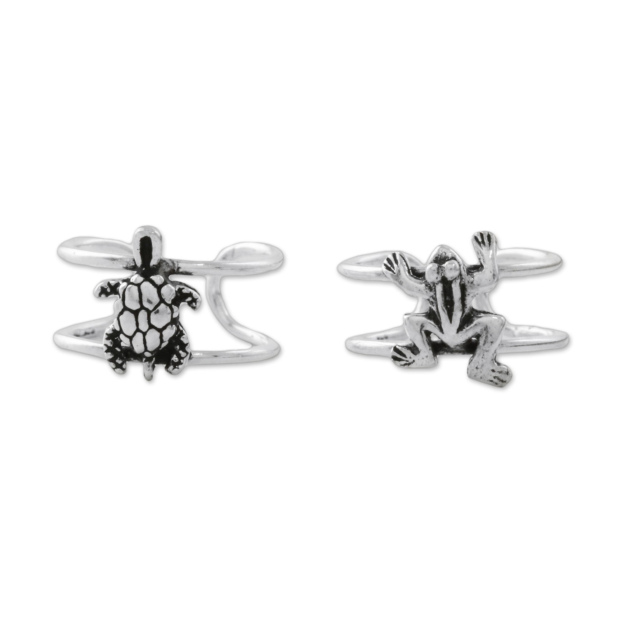 Premium Sterling Silver Frog & Turtle Ear Cuffs from Thailand