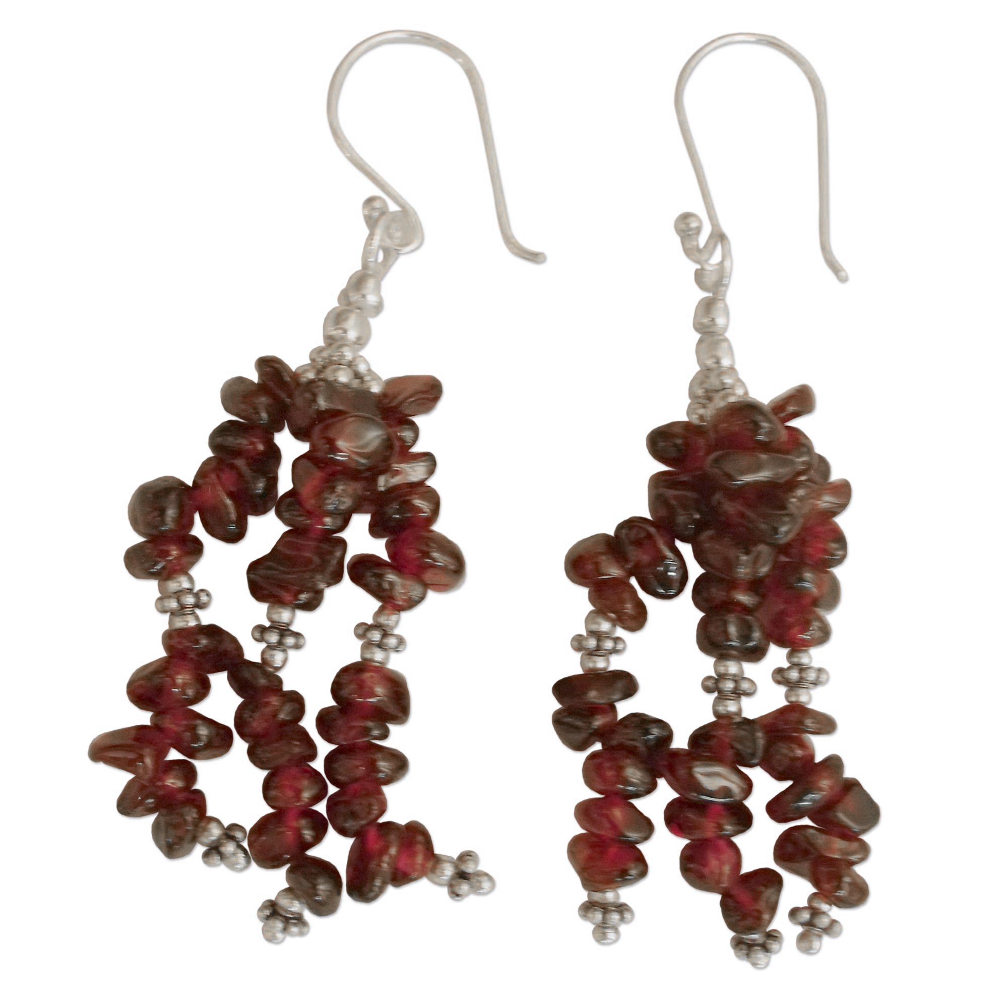 Premium Handcrafted Sterling Silver Garnet Beaded Earrings