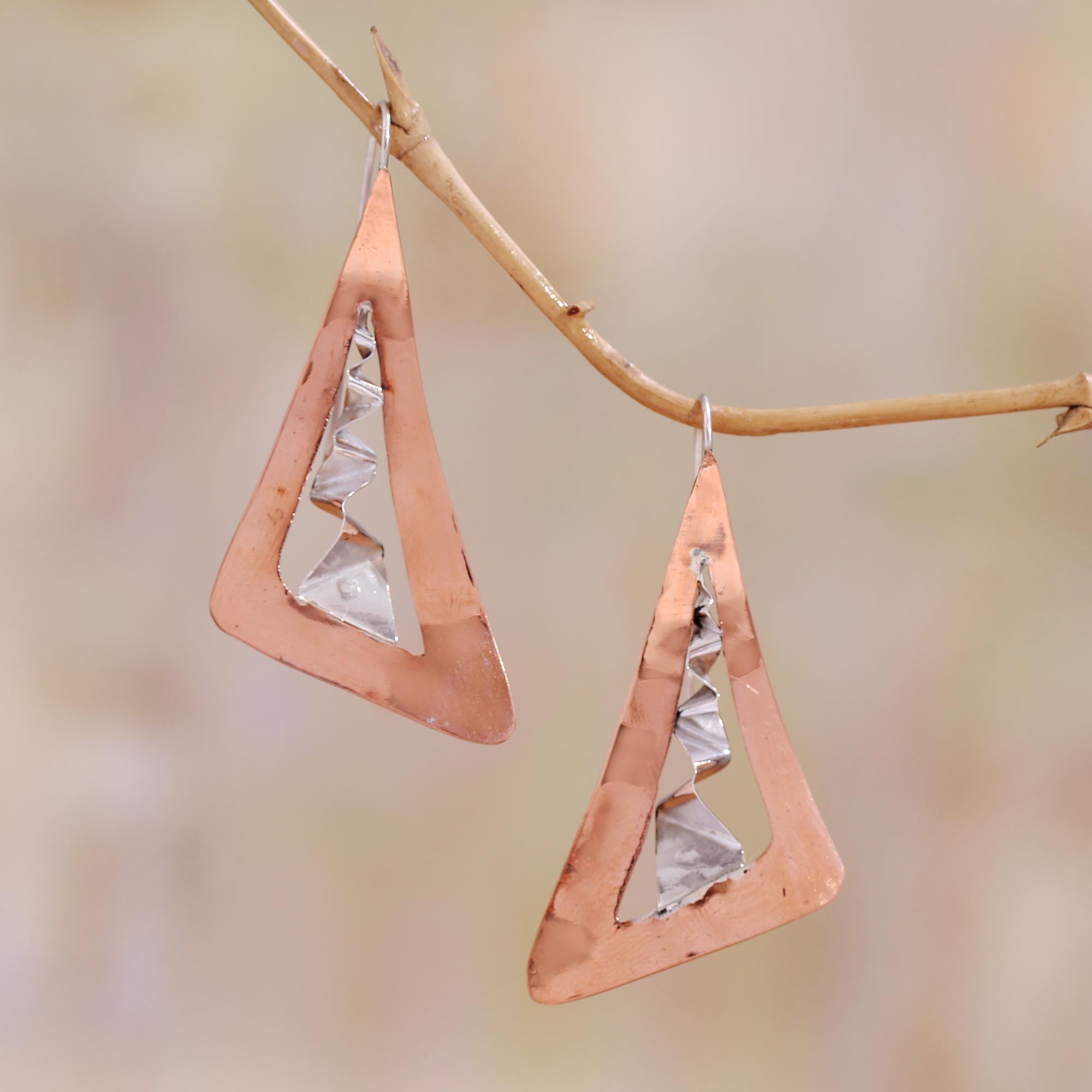 Premium Modern Copper & Sterling Silver Drop Earrings from Bali - Handcrafted Elegance