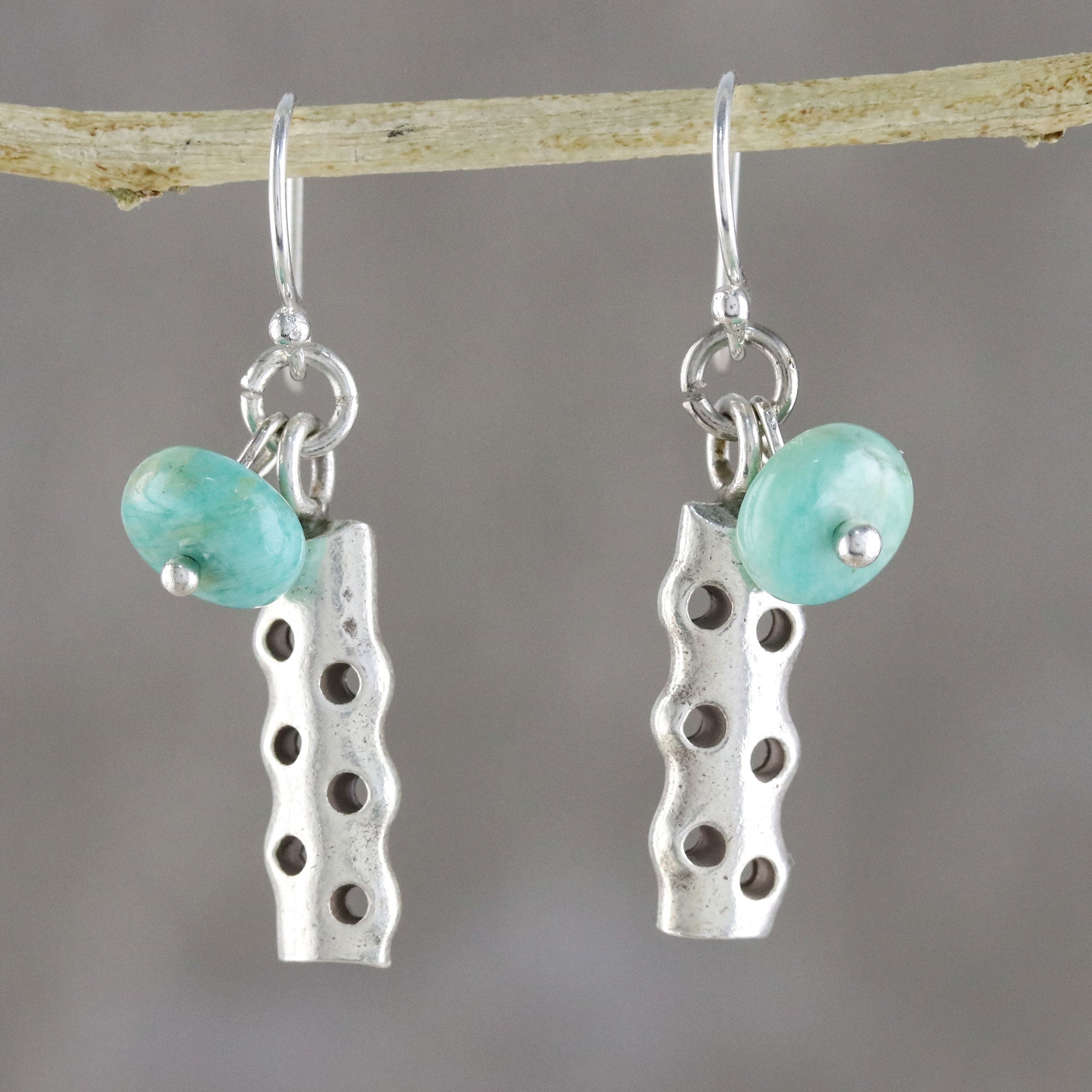 Premium Amazonite & Karen Silver Modern Dangle Earrings – Handcrafted in Thailand