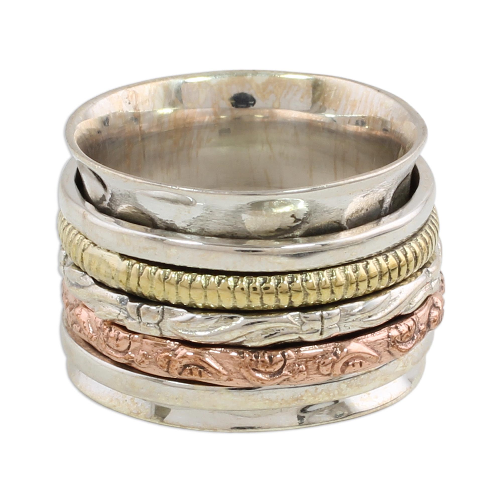 Premium Five Delights Sterling Silver Spinner Ring - Ultimate Meditation Accessory