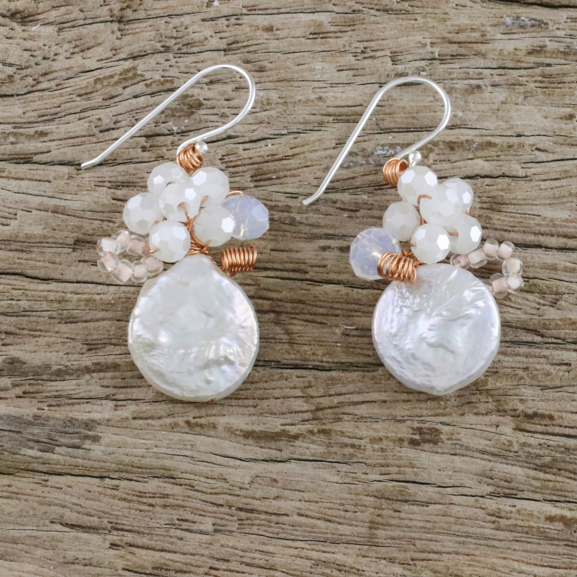 Ultimate Night Glamour: White Cultured Pearl & Glass Dangle Earrings